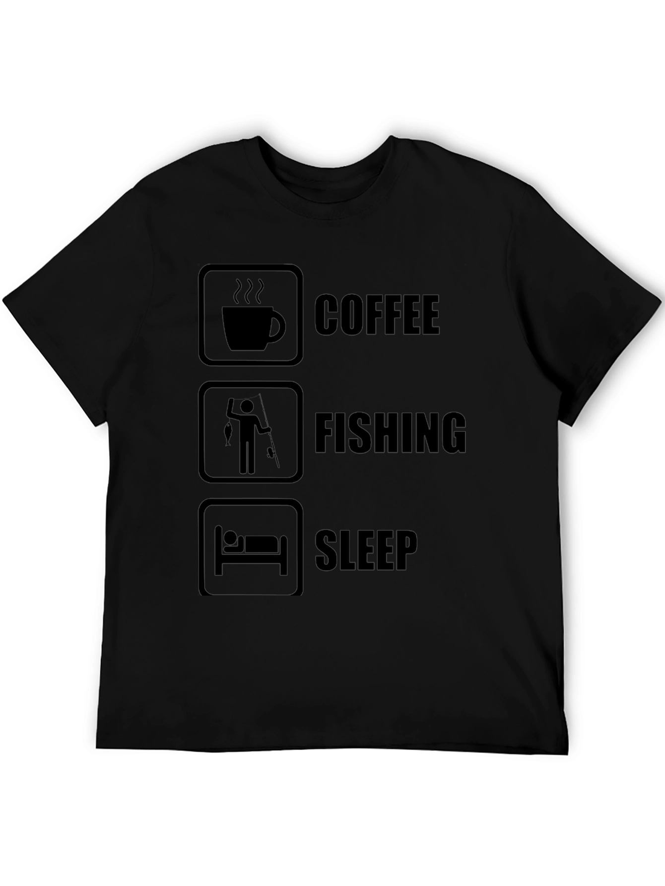Coffee Fishing Sleep Graphic Tee - Black