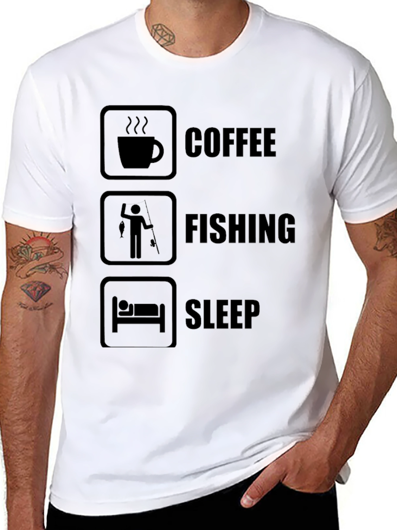 Coffee Fishing Sleep Graphic Tee - Black