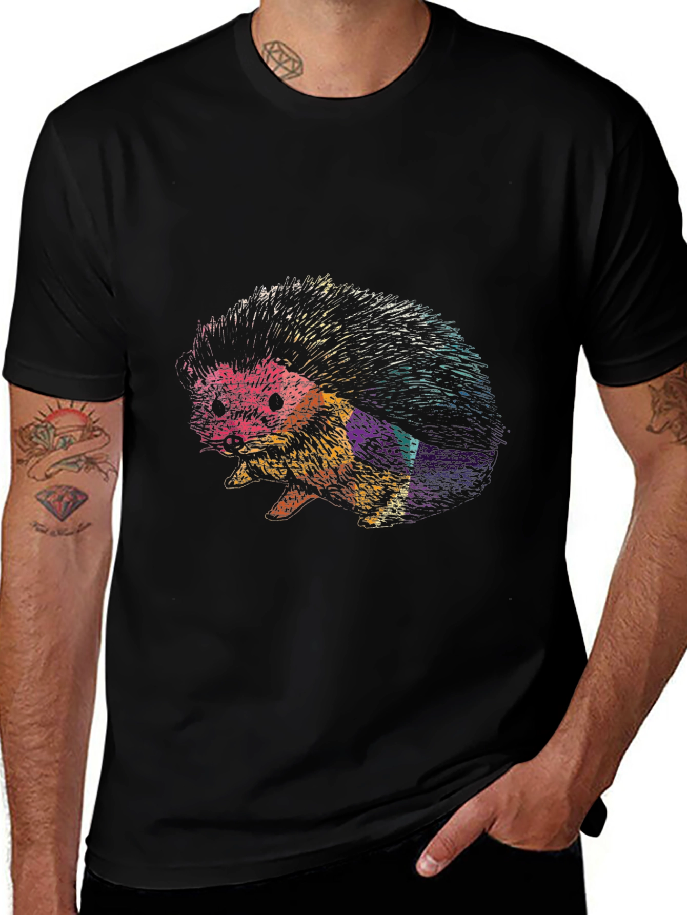 Cool Hedgehog Graphic Black Tee Shirt