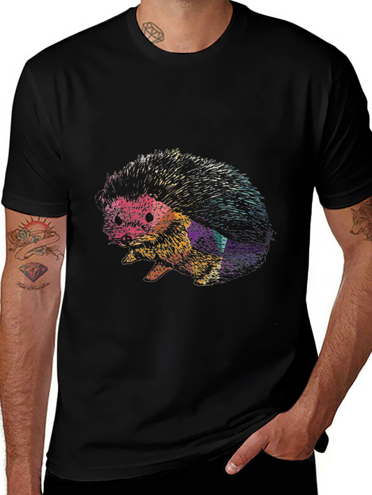 Cool Hedgehog Graphic Black Tee Shirt