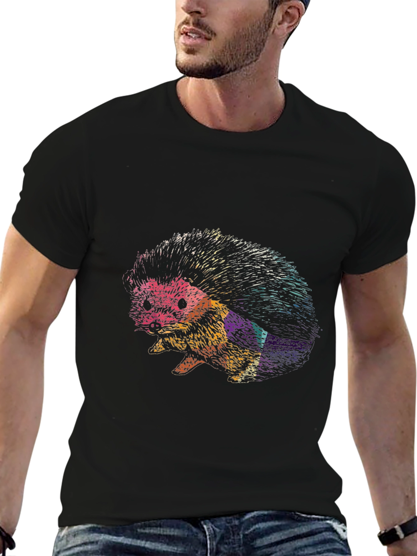 Cool Hedgehog Graphic Black Tee Shirt