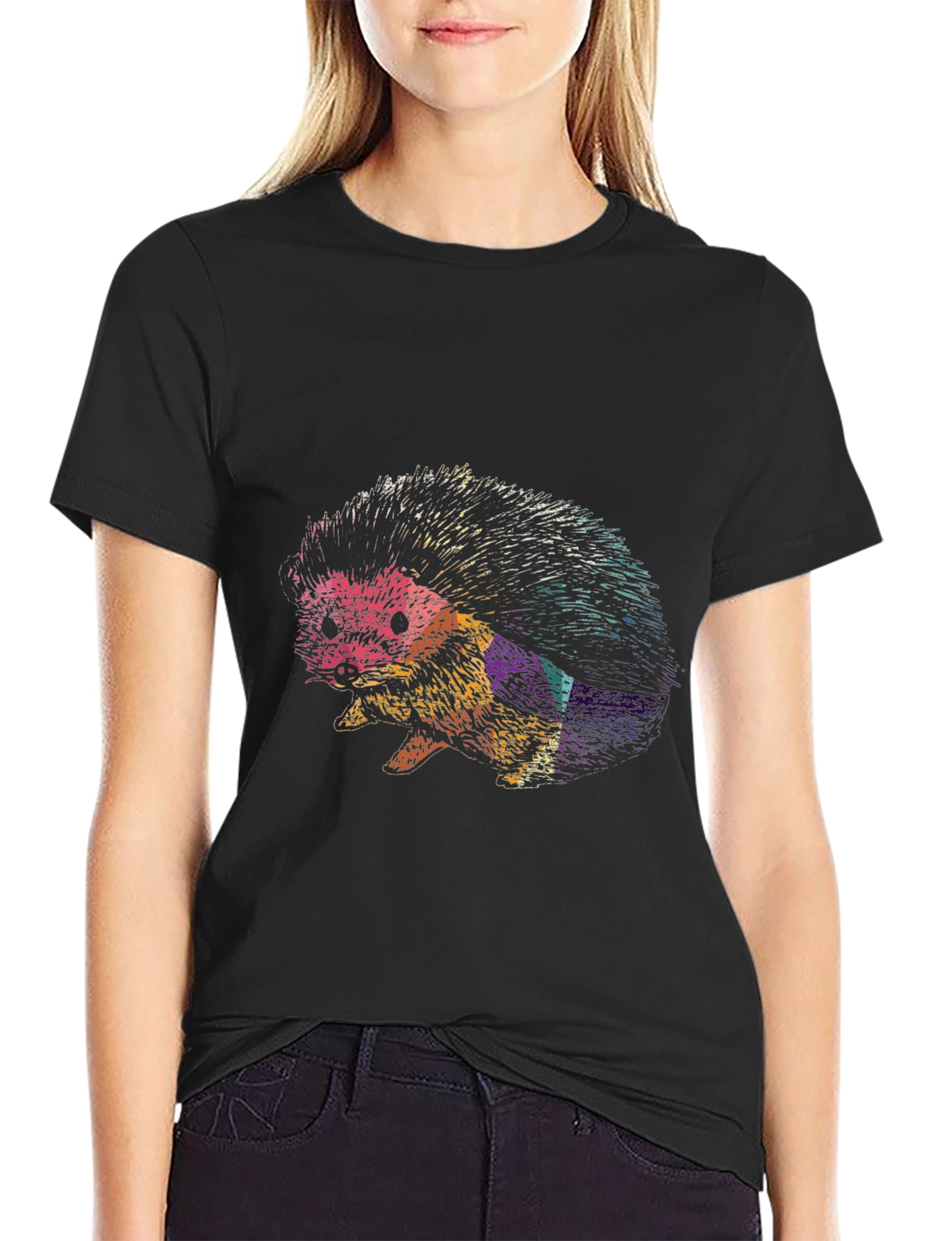Cool Hedgehog Graphic Black Tee Shirt