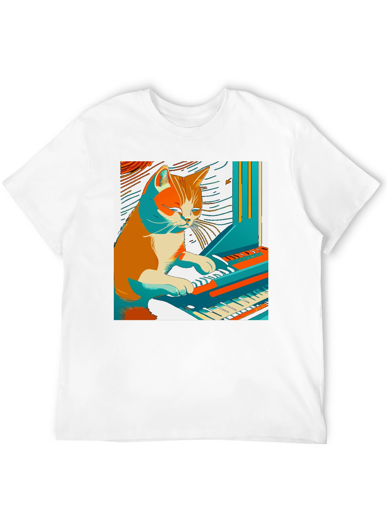 Cat Playing Piano Graphic Tee - Unique & Stylish