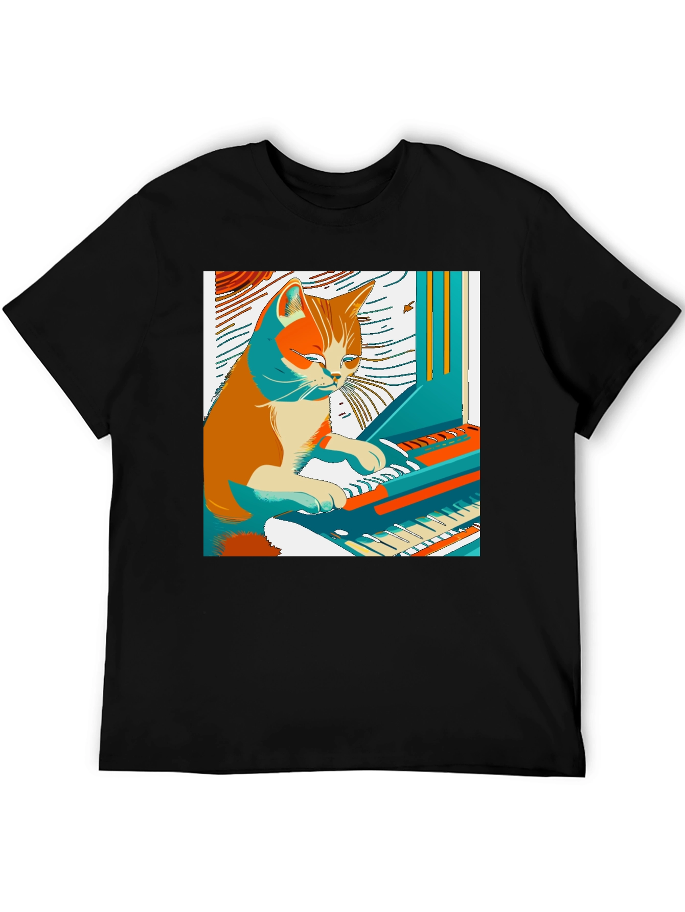 Cat Playing Piano Graphic Tee - Unique & Stylish