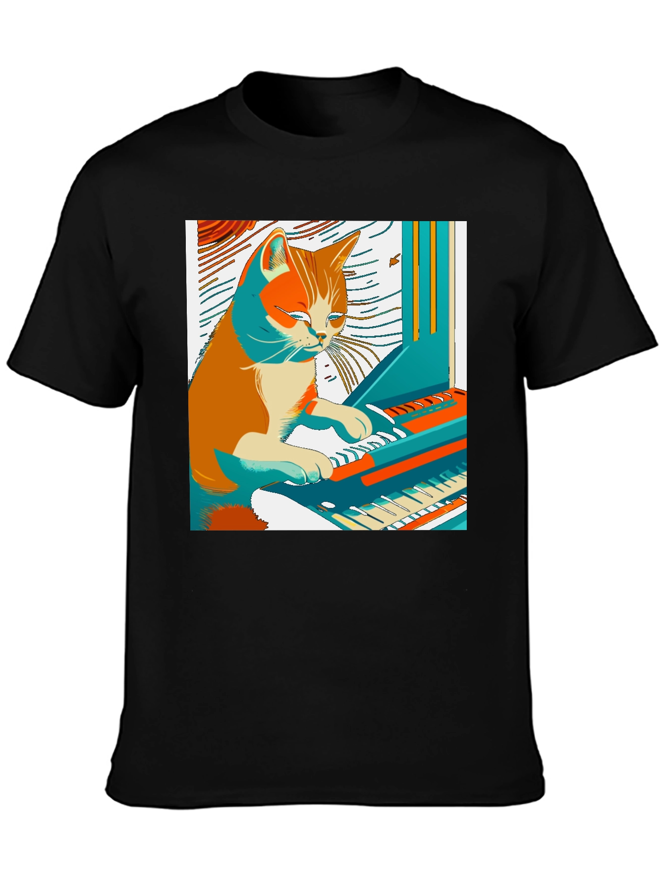 Cat Playing Piano Graphic Tee - Unique & Stylish