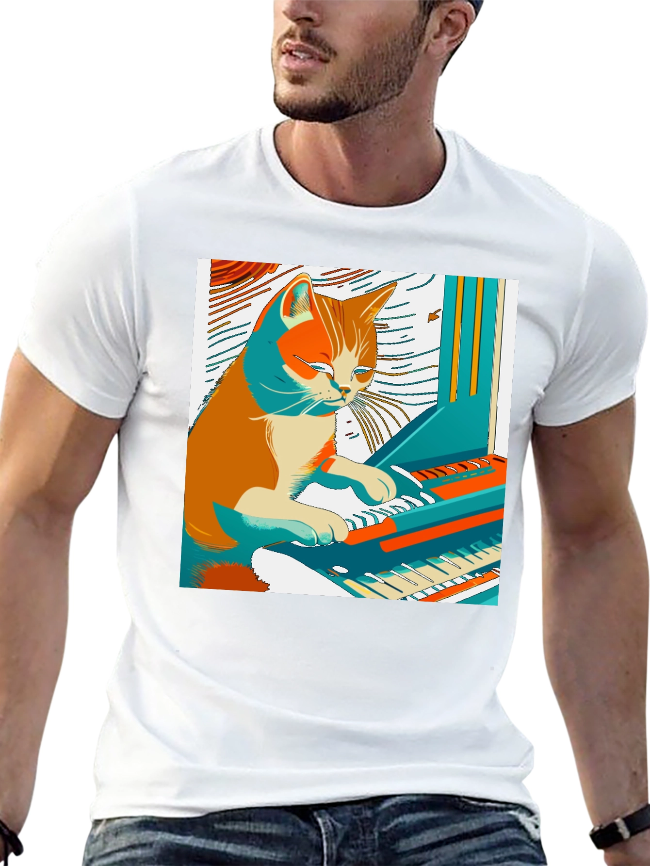 Cat Playing Piano Graphic Tee - Unique & Stylish