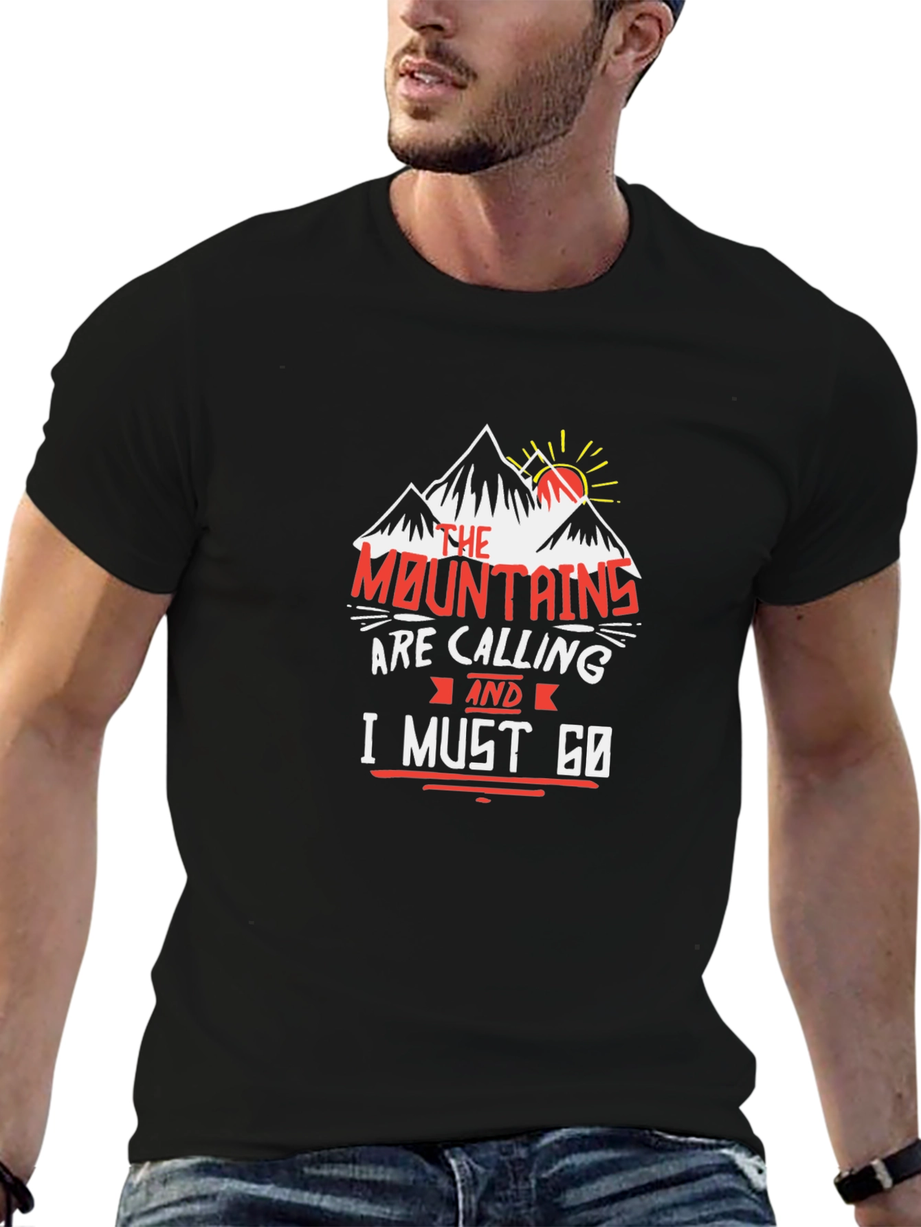 Mountains are Calling Black Graphic Tee