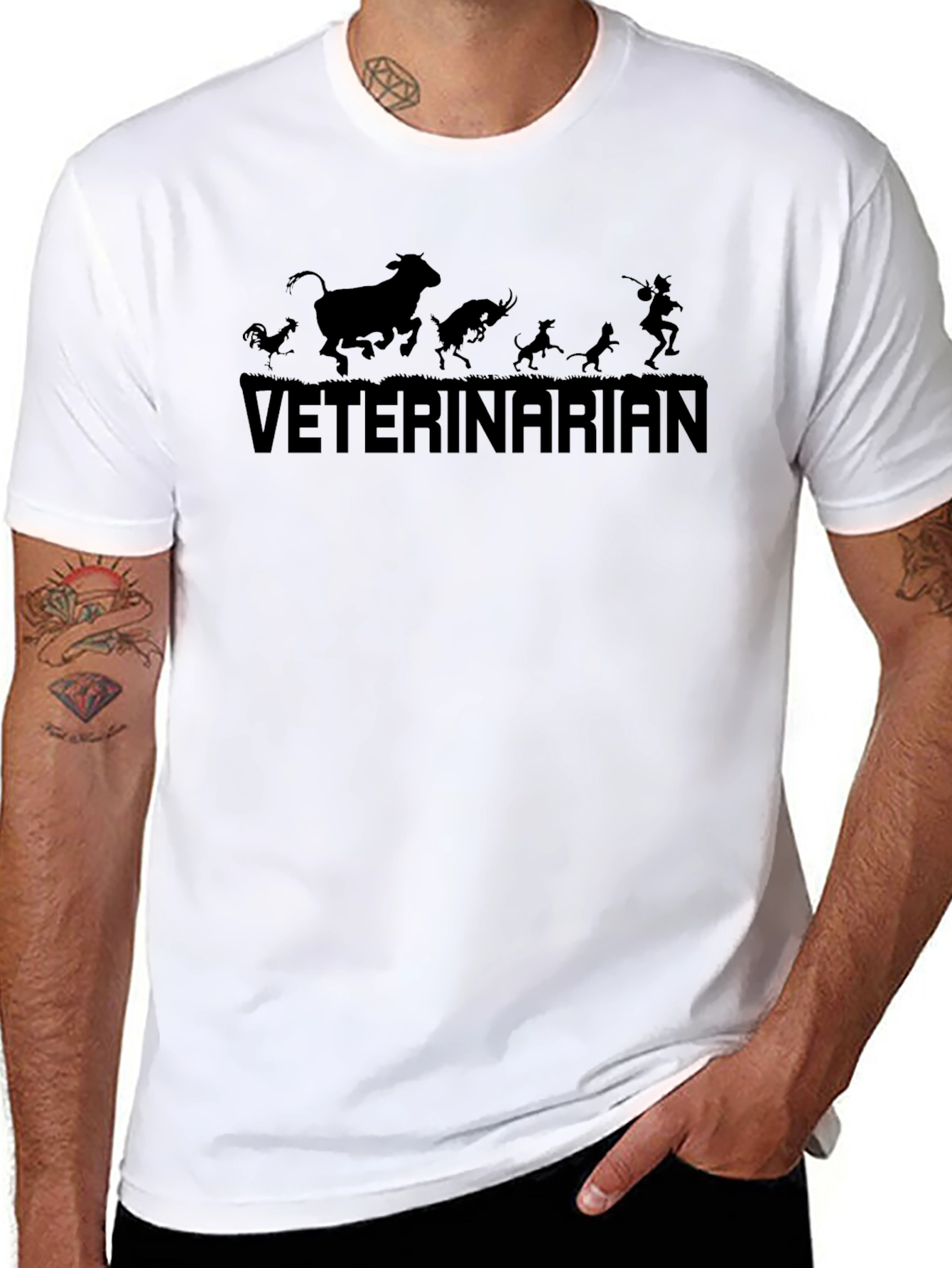 Veterinarian Animal Silhouette Black T-Shirt