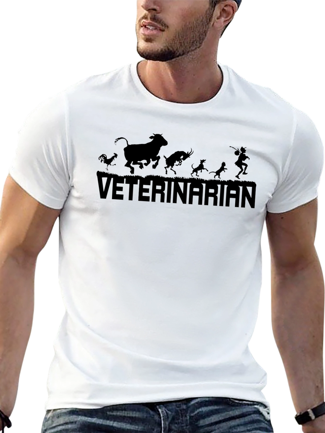 Veterinarian Animal Silhouette Black T-Shirt