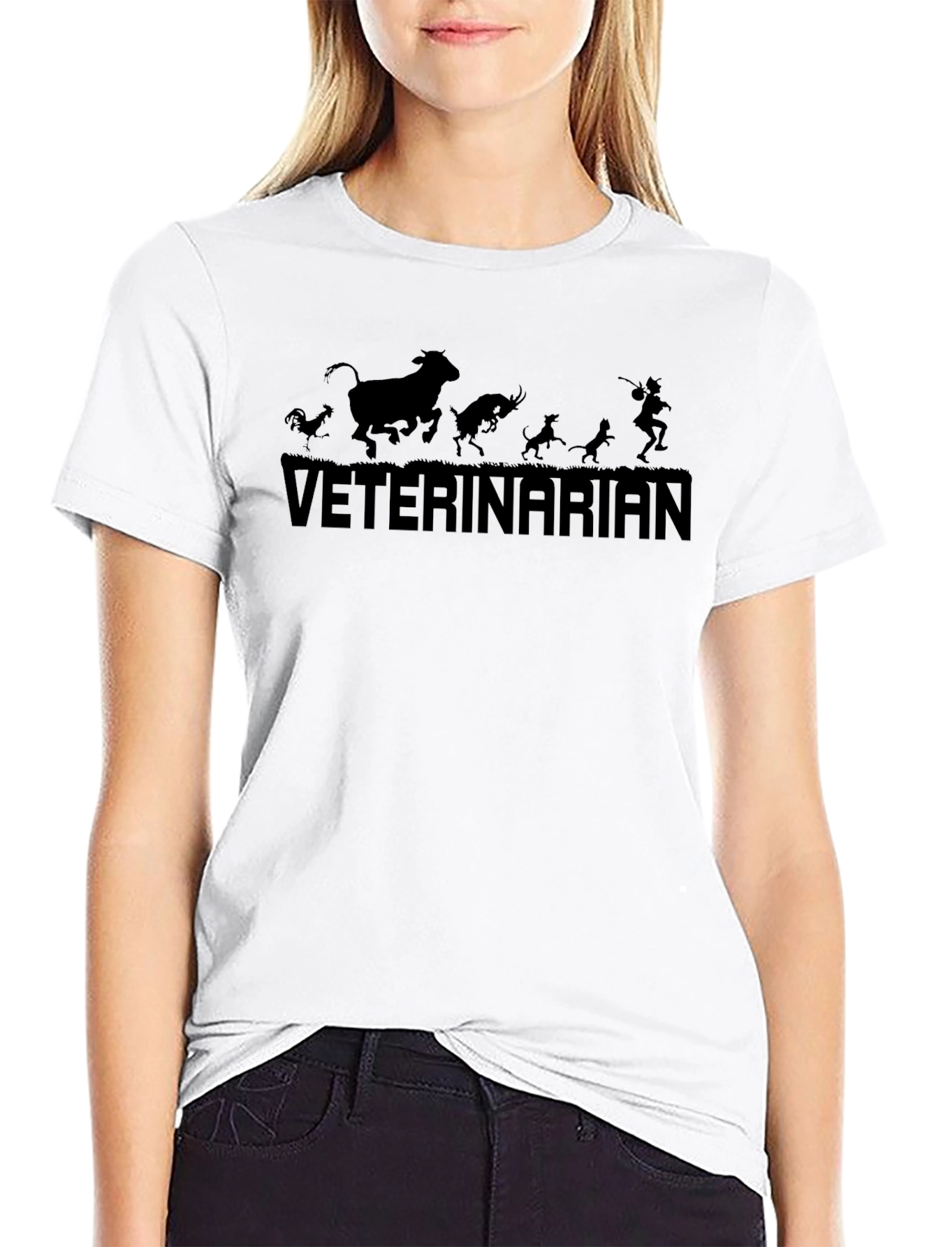 Veterinarian Animal Silhouette Black T-Shirt