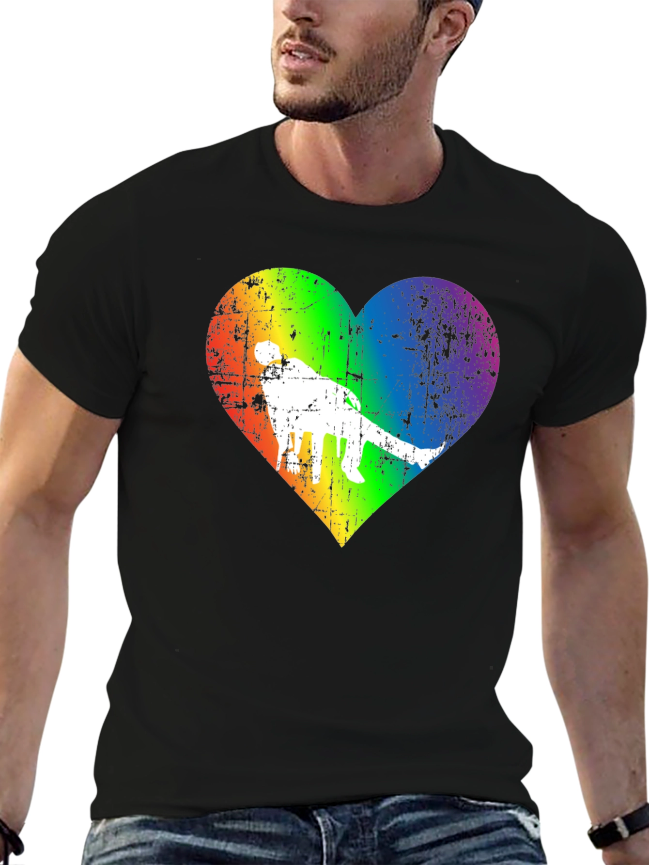 LGBTQ+ Pride Dinosaur Rainbow Heart Graphic Tee