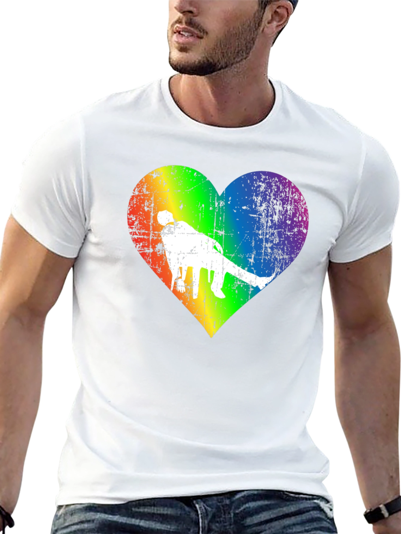 LGBTQ+ Pride Dinosaur Rainbow Heart Graphic Tee