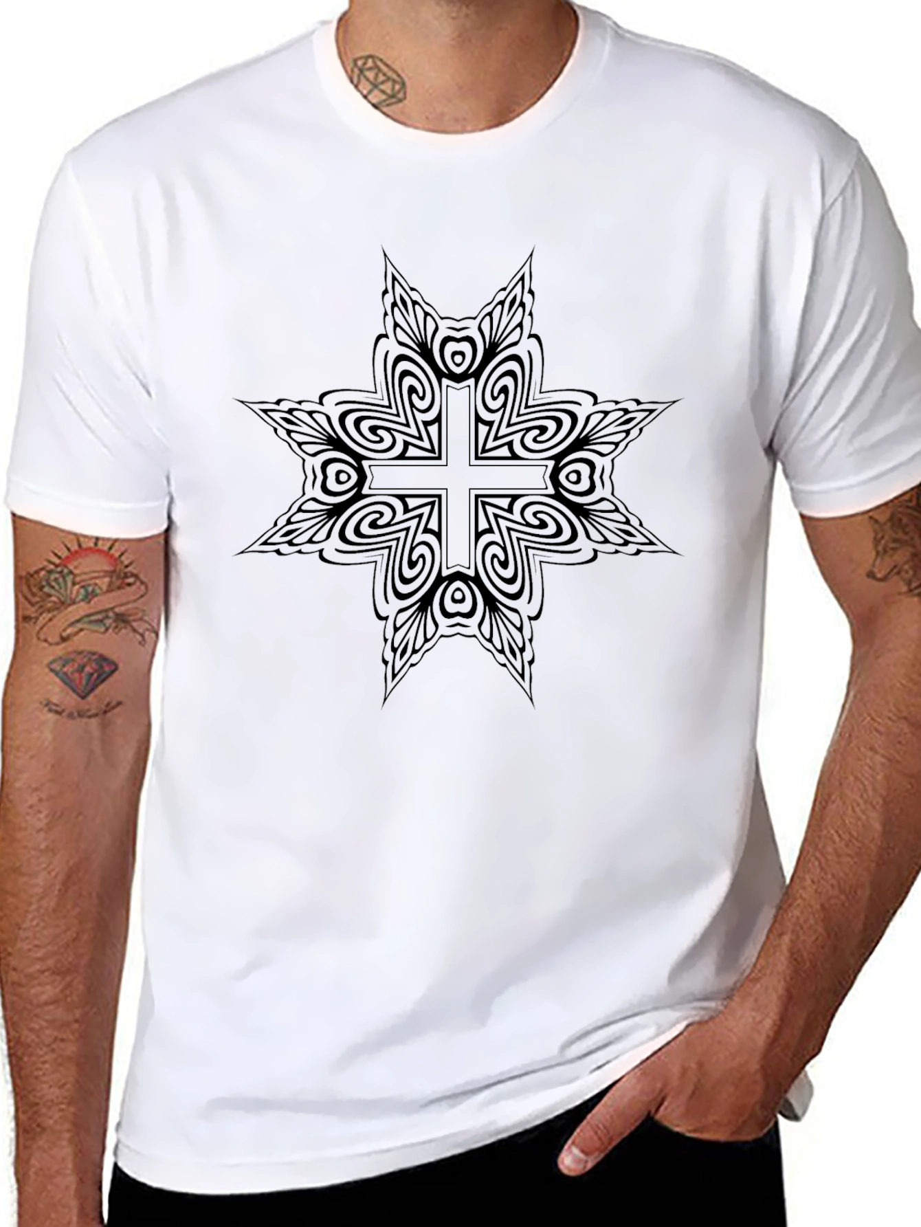 Abstract Cross Graphic Black T-Shirt