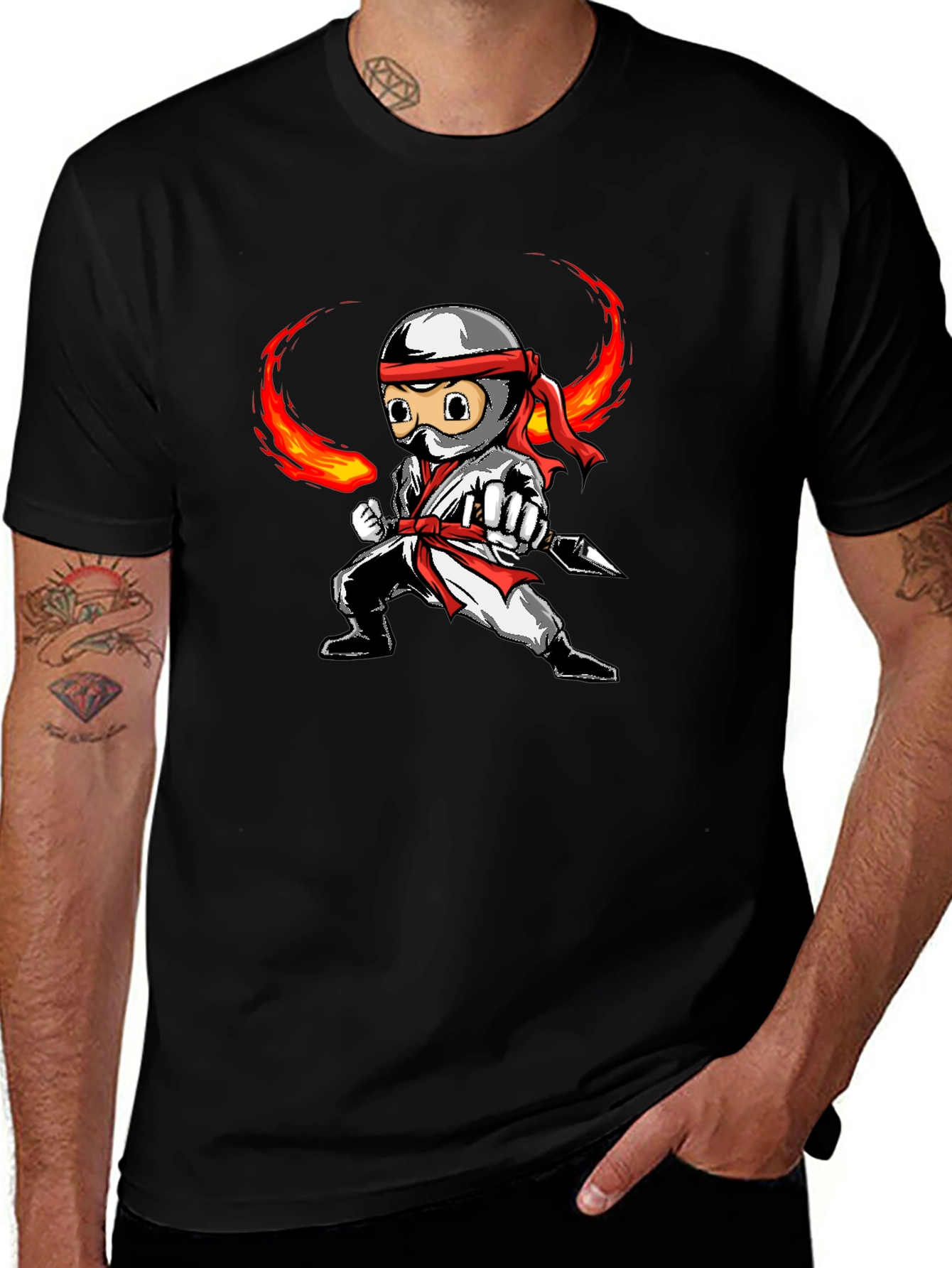 Ninja Cartoon Graphic Black T-Shirt