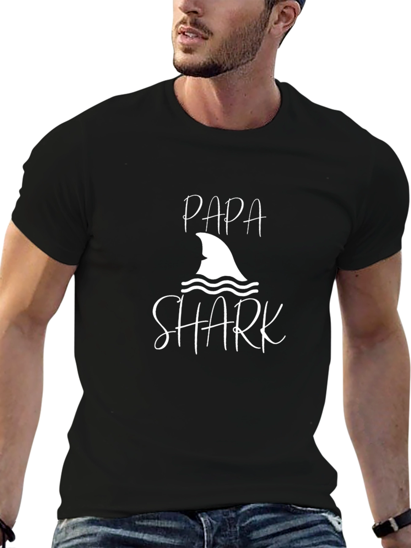 Papa Shark Graphic Tee - Black Cotton T-Shirt