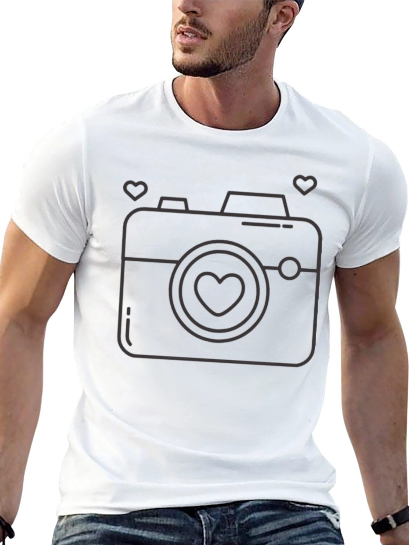Heart Camera Graphic Tee - Stylish Black T-Shirt