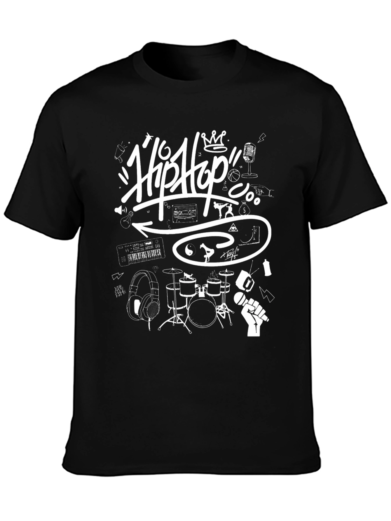 Hip Hop Graphic T-Shirt - Black