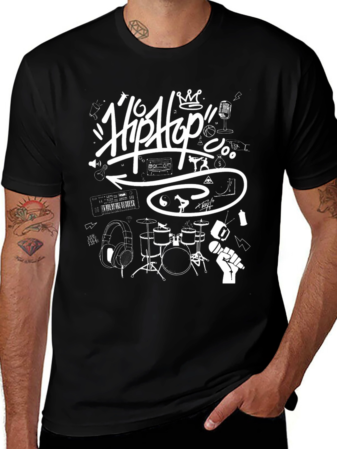 Hip Hop Graphic T-Shirt - Black