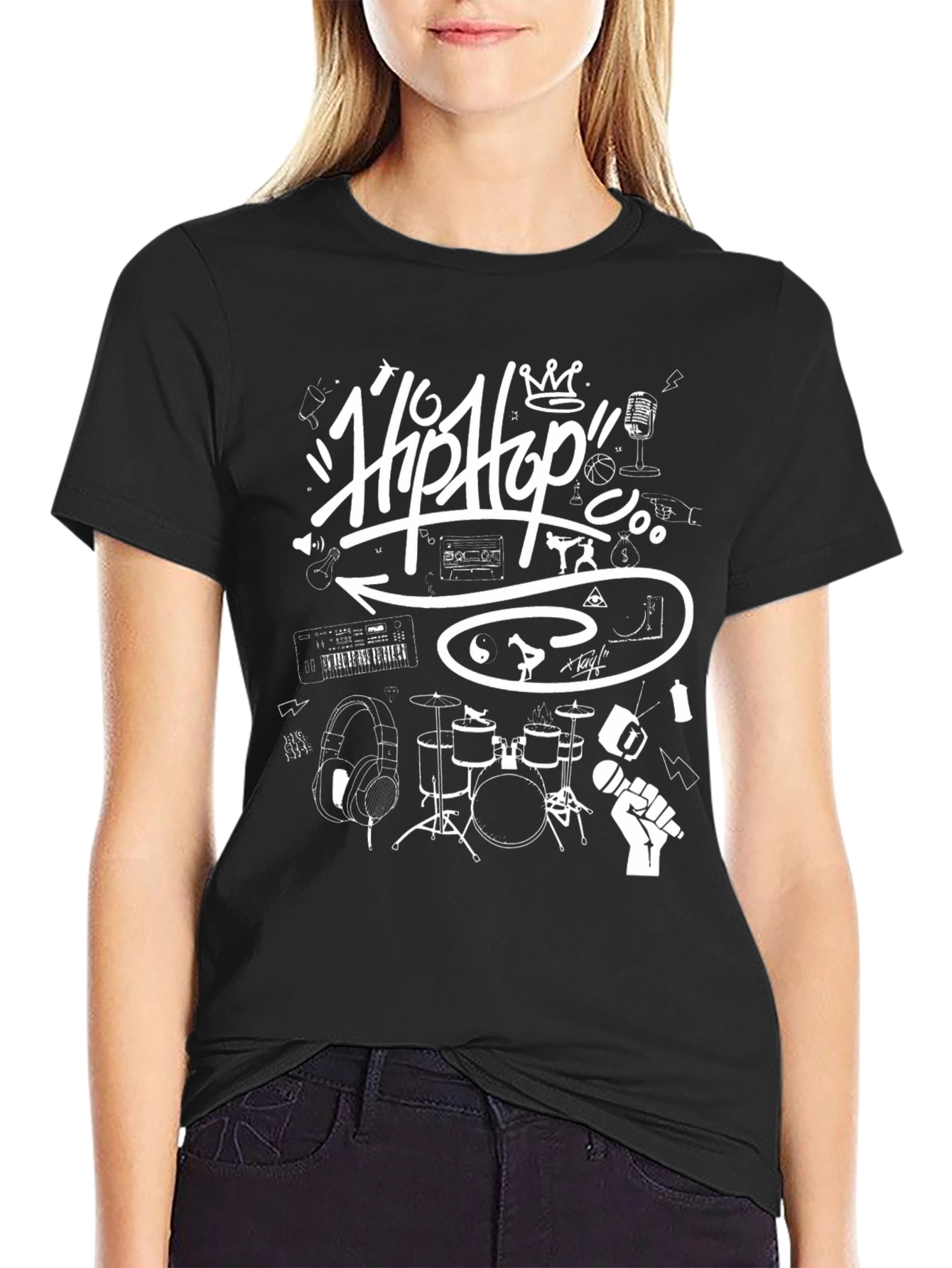 Hip Hop Graphic T-Shirt - Black
