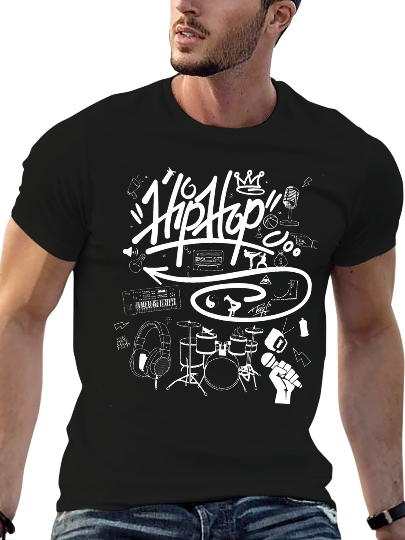 Hip Hop Graphic T-Shirt - Black