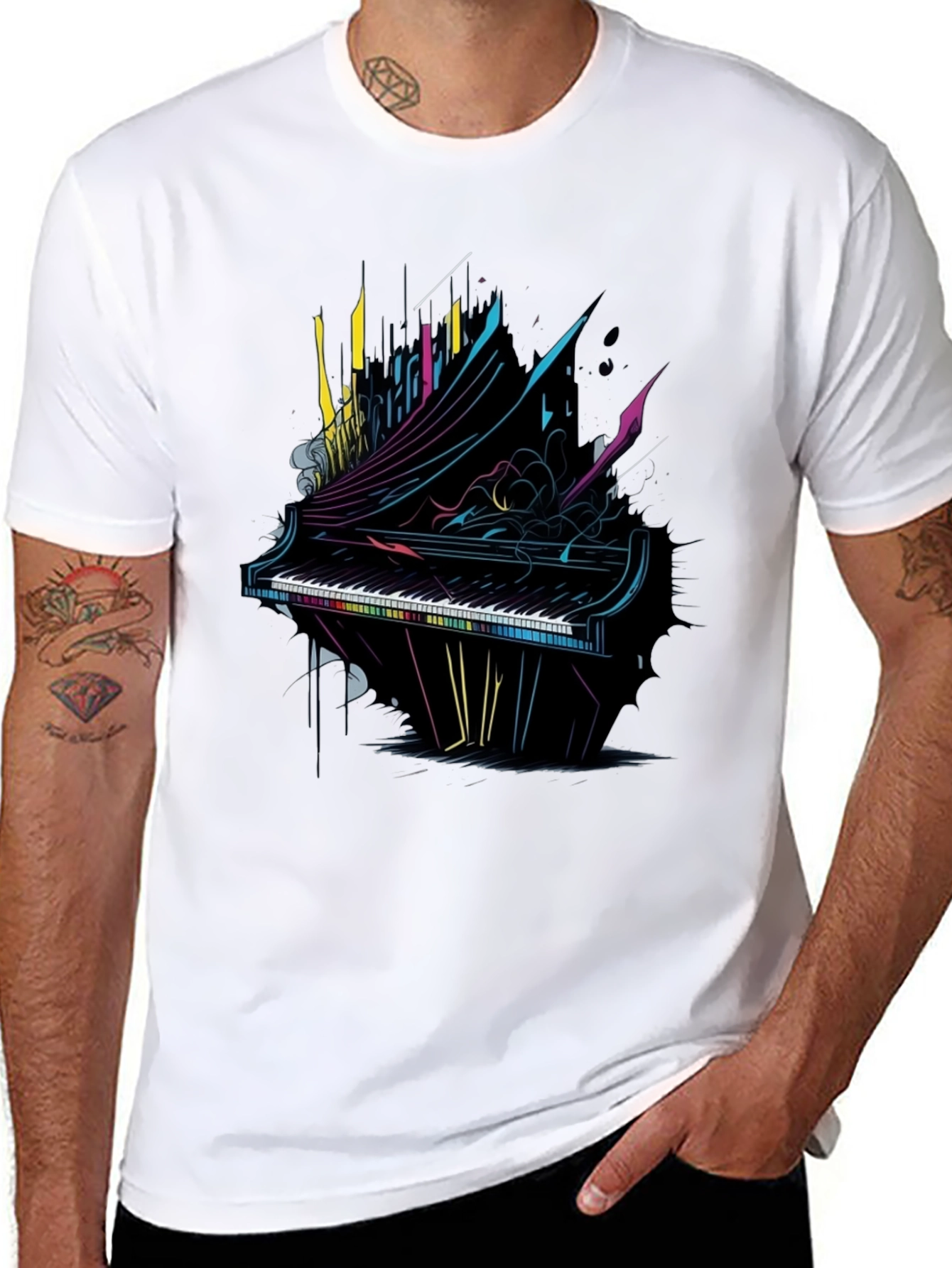 Abstract Piano Graphic T-Shirt - Musical Art Tee