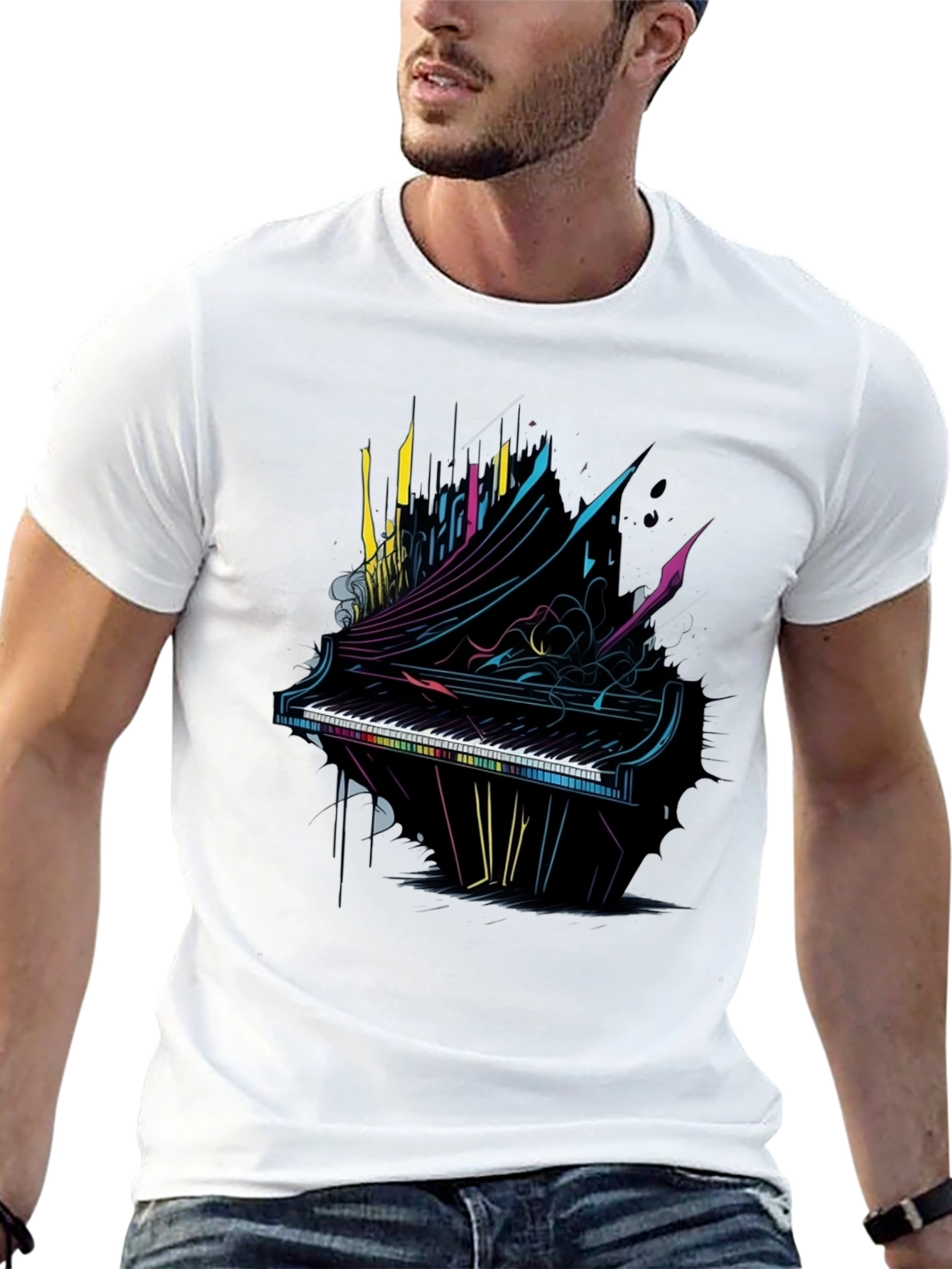 Abstract Piano Graphic T-Shirt - Musical Art Tee