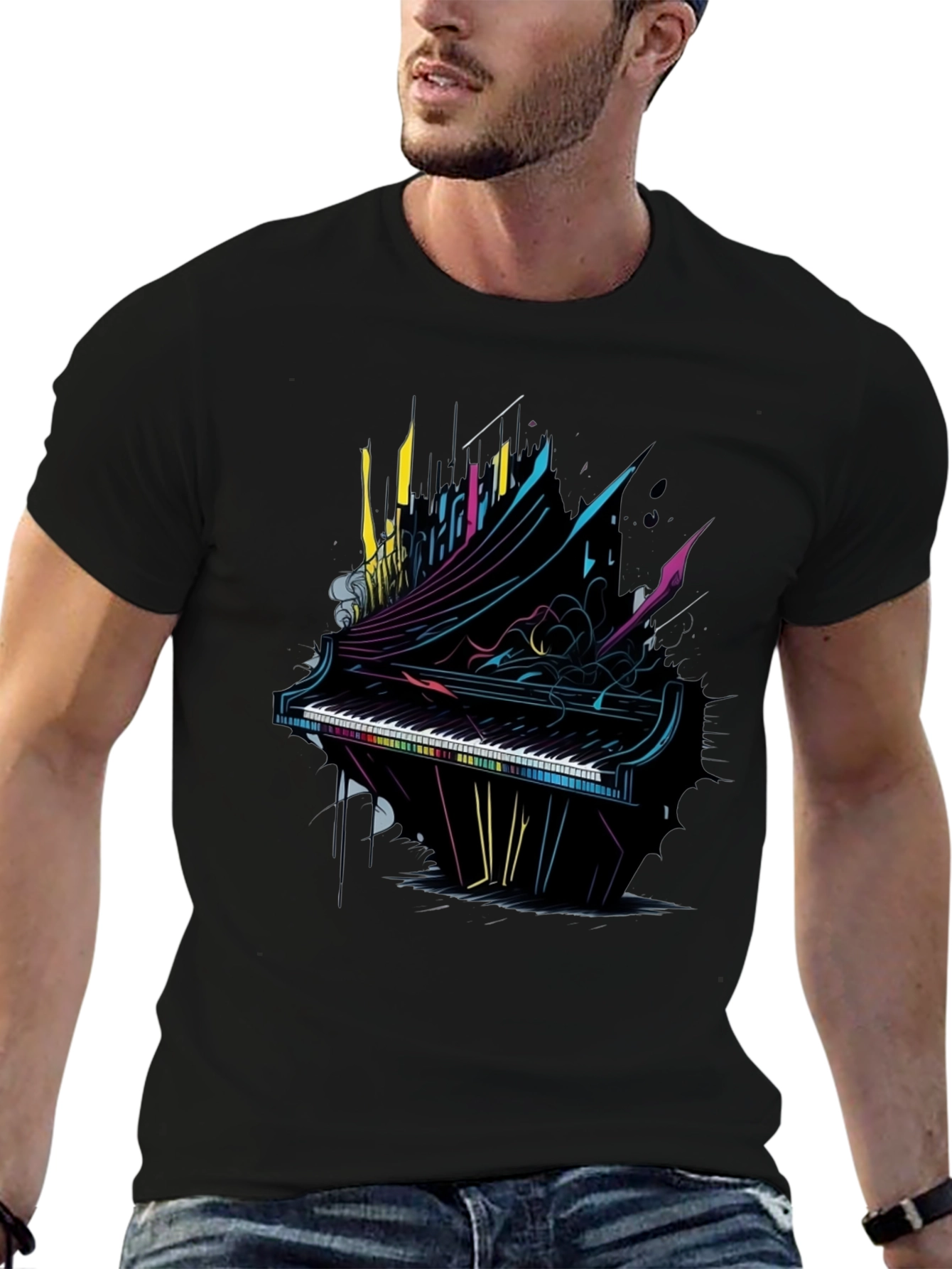 Abstract Piano Graphic T-Shirt - Musical Art Tee