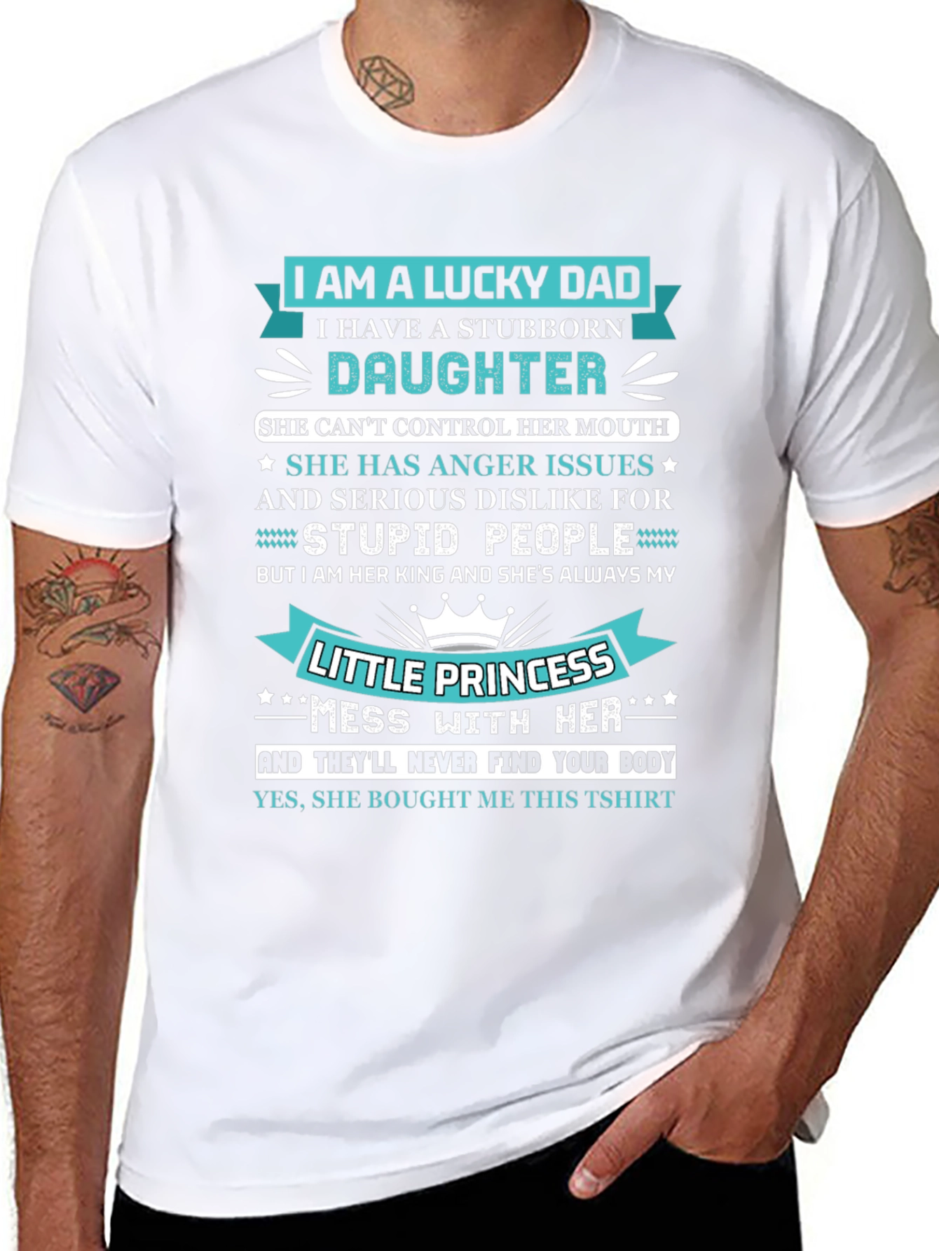 Lucky Dad Stubborn Daughter Funny Graphic Tee