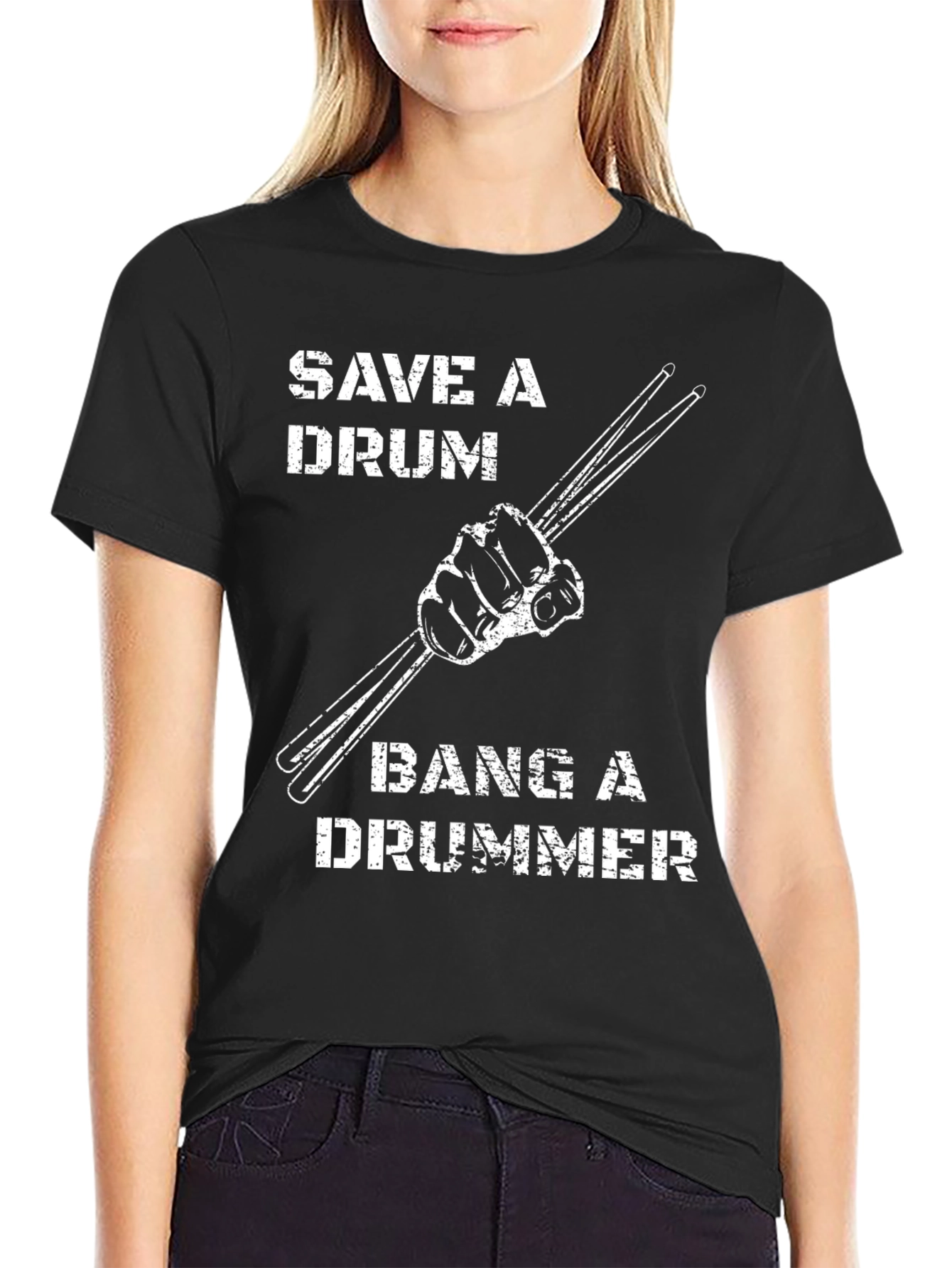 Save a Drum Bang a Drummer Black Graphic T-Shirt