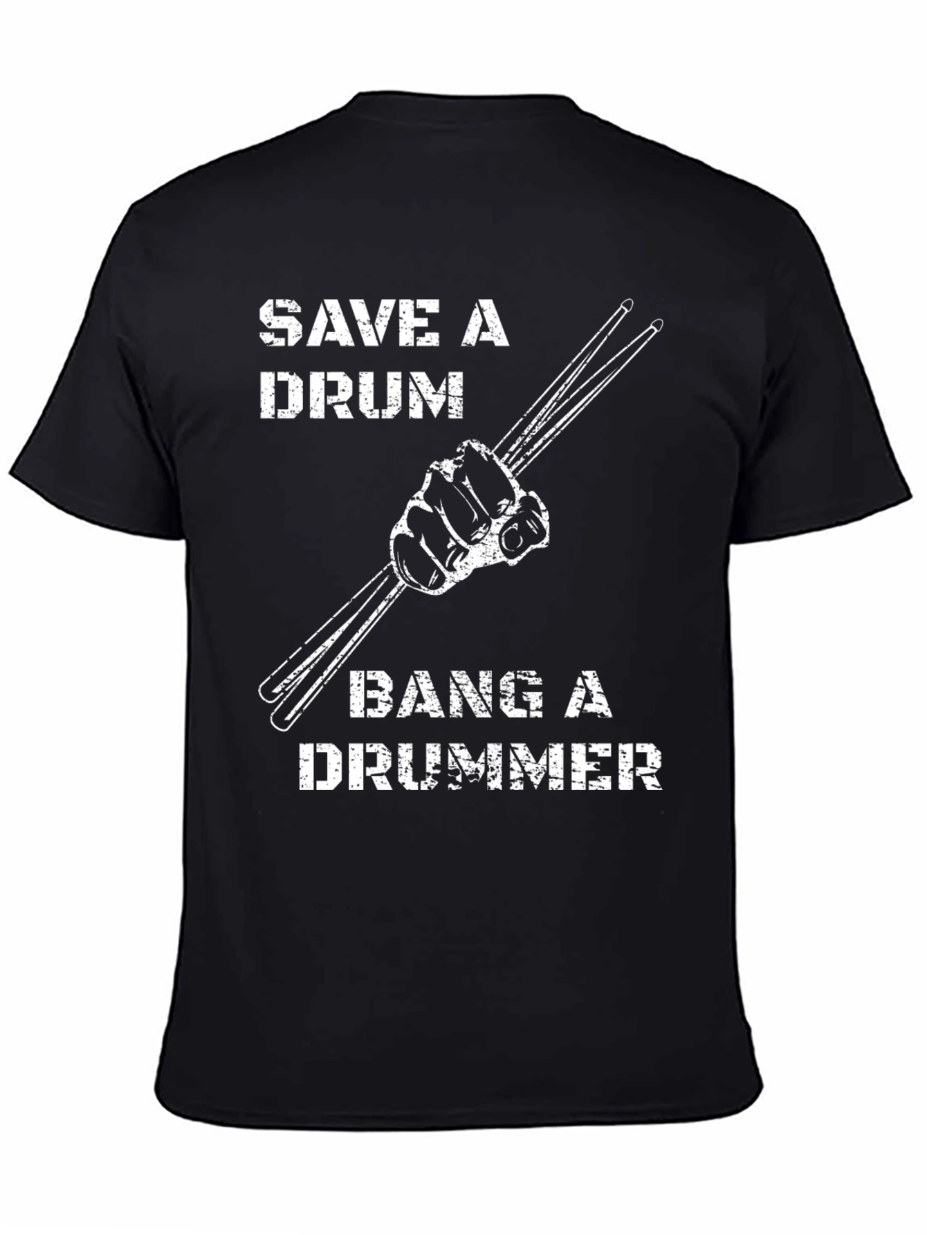 Save a Drum Bang a Drummer Black Graphic T-Shirt