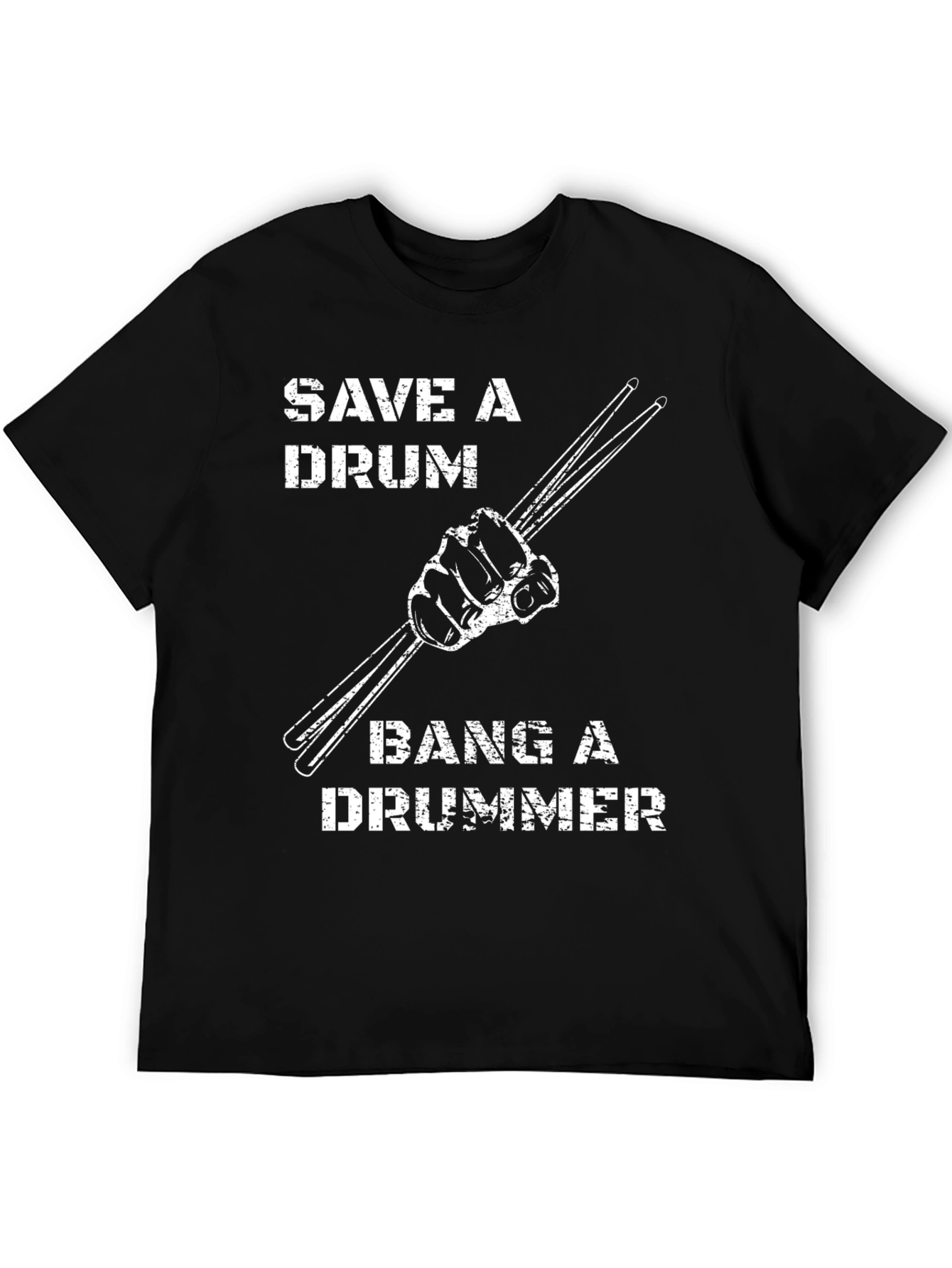 Save a Drum Bang a Drummer Black Graphic T-Shirt