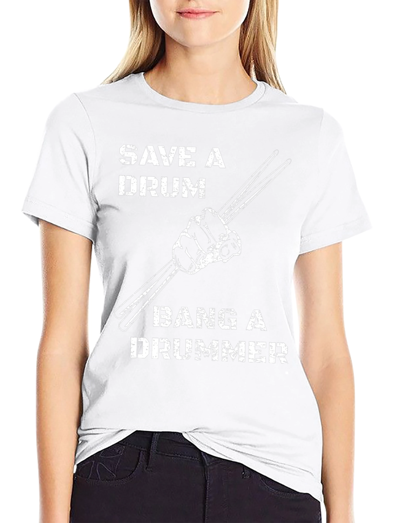 Save a Drum Bang a Drummer Black Graphic T-Shirt