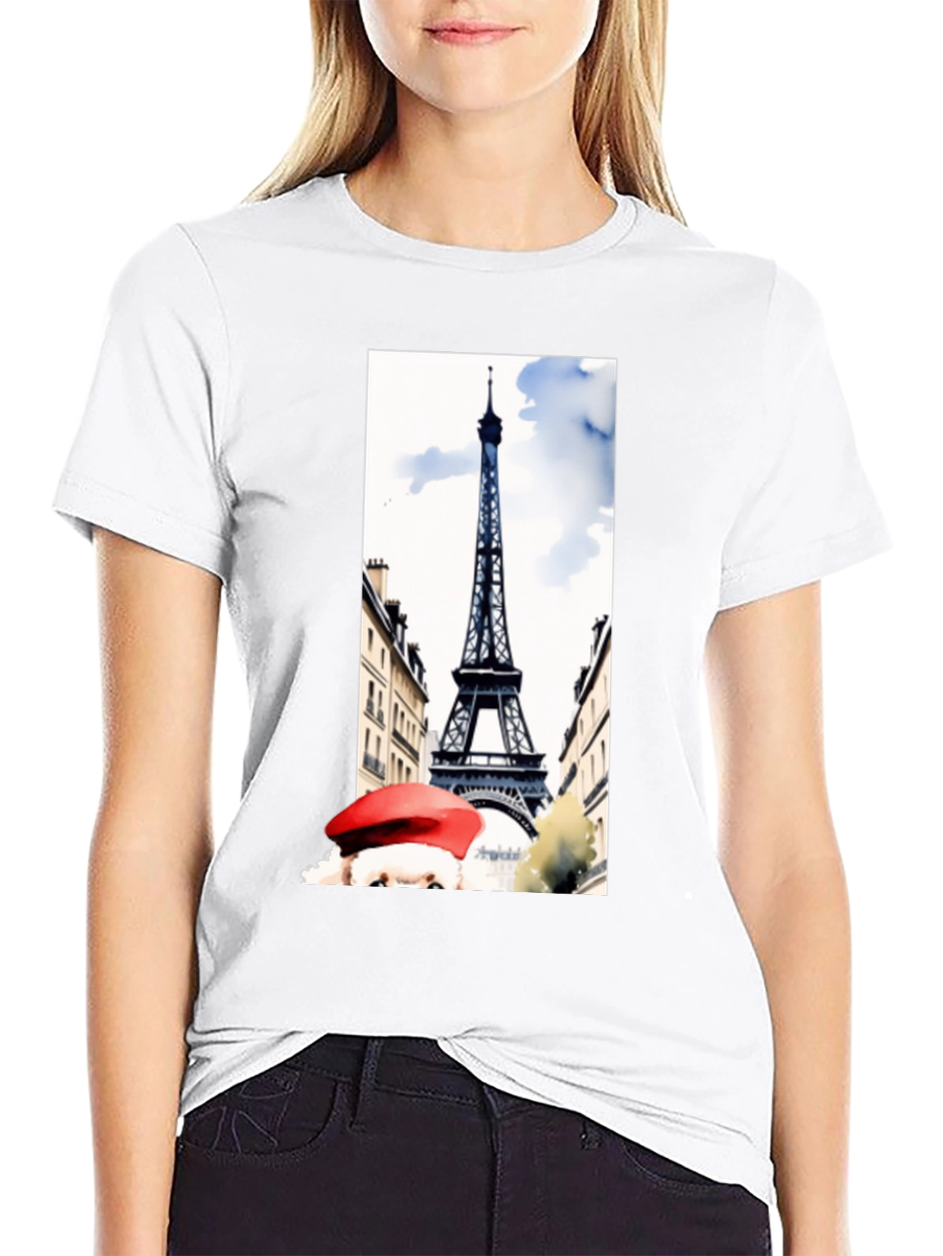 Paris Eiffel Tower Graphic Tee - Black Cotton T-Shirt