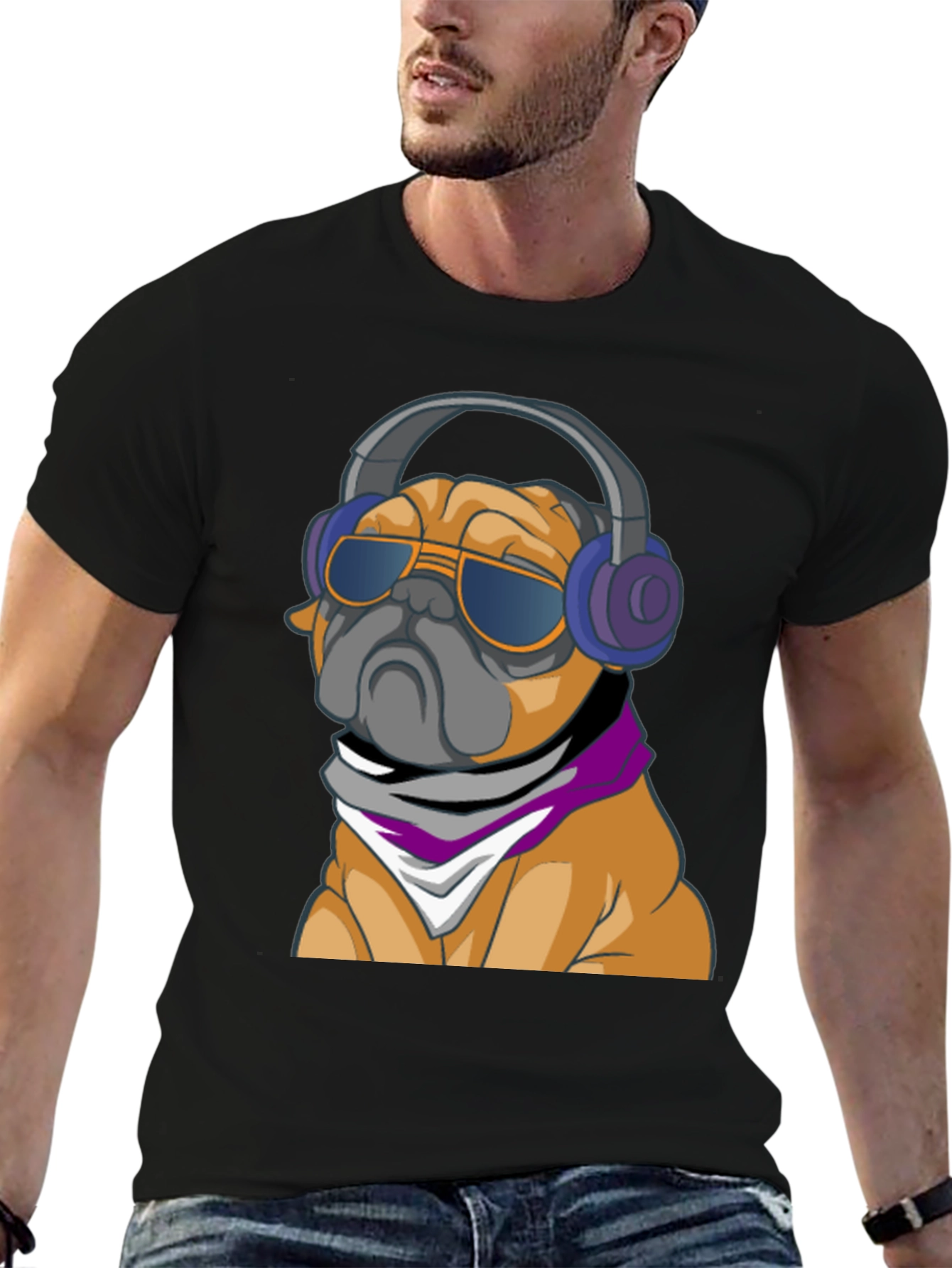 Cool Pug T-Shirt - Stylish Dog with Headphones