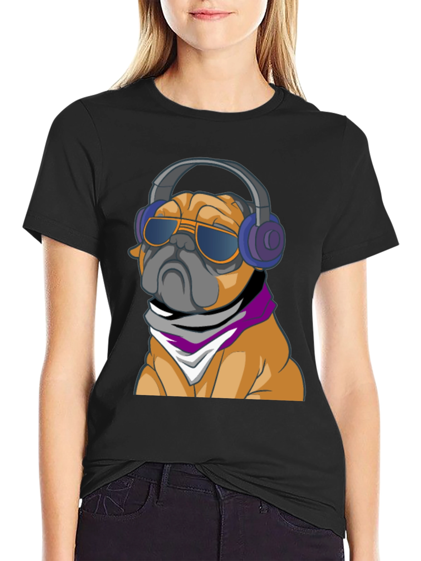 Cool Pug T-Shirt - Stylish Dog with Headphones
