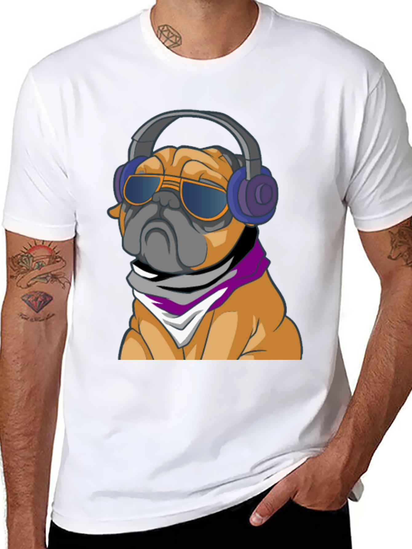 Cool Pug T-Shirt - Stylish Dog with Headphones