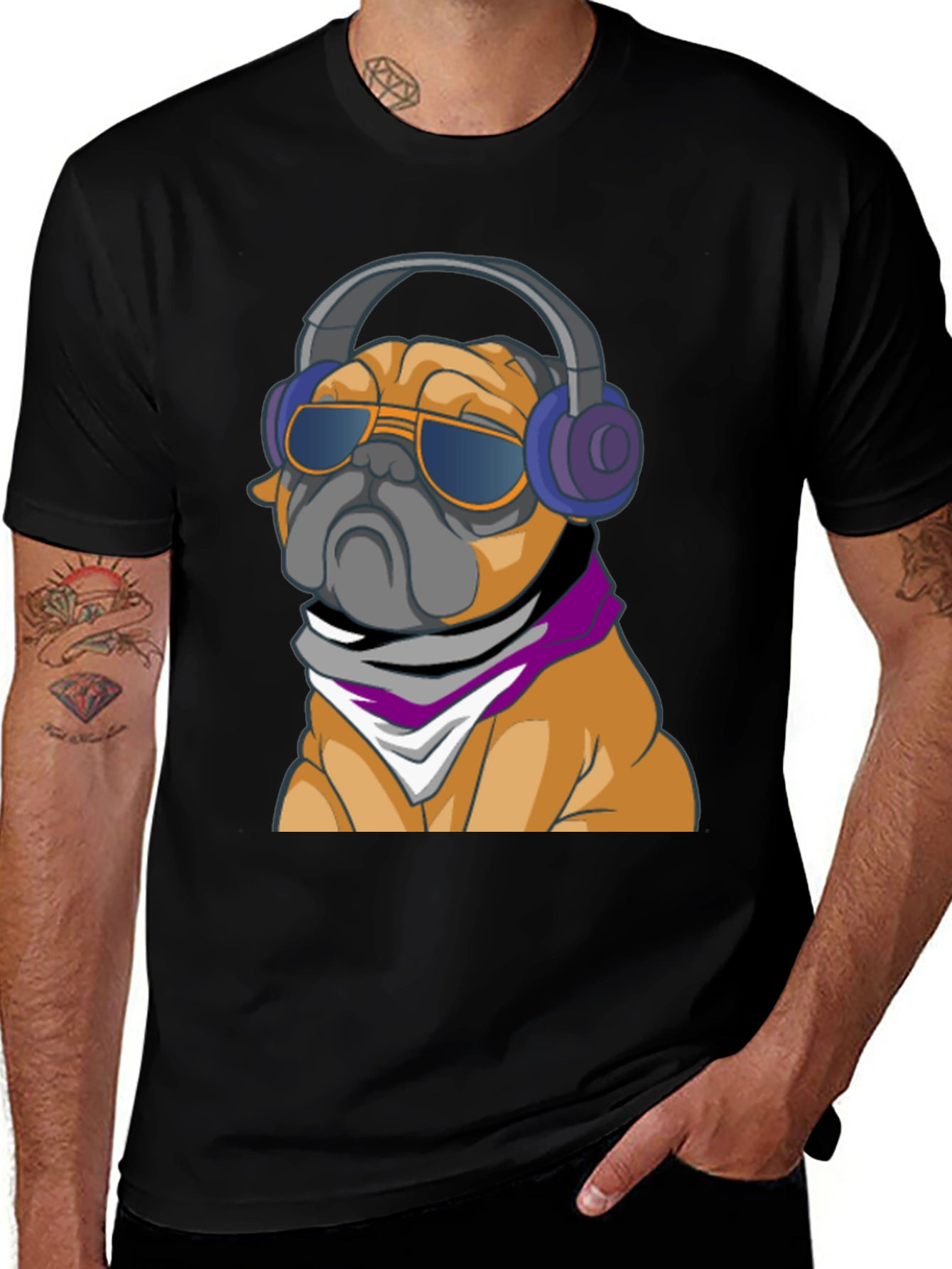 Cool Pug T-Shirt - Stylish Dog with Headphones
