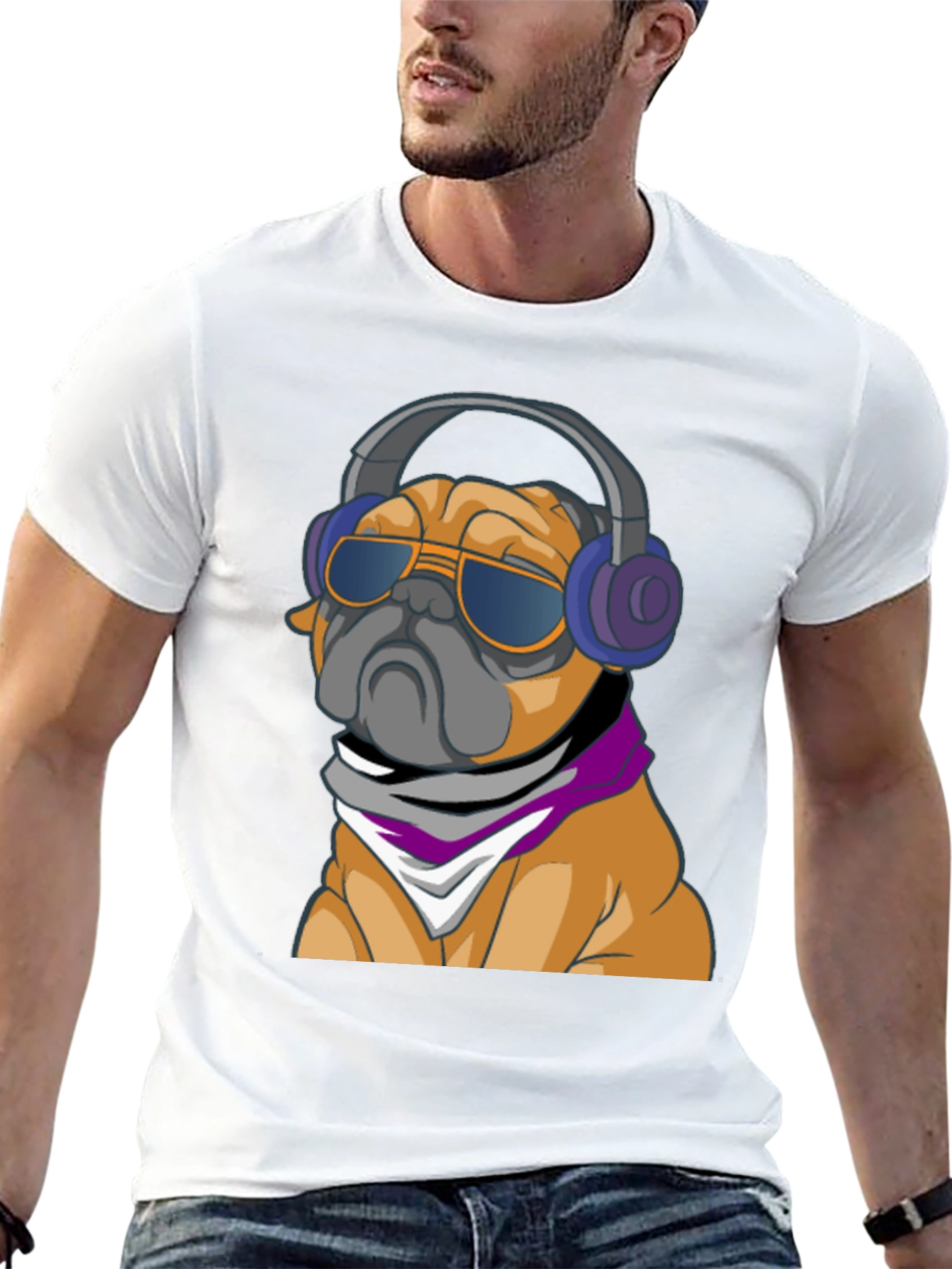 Cool Pug T-Shirt - Stylish Dog with Headphones