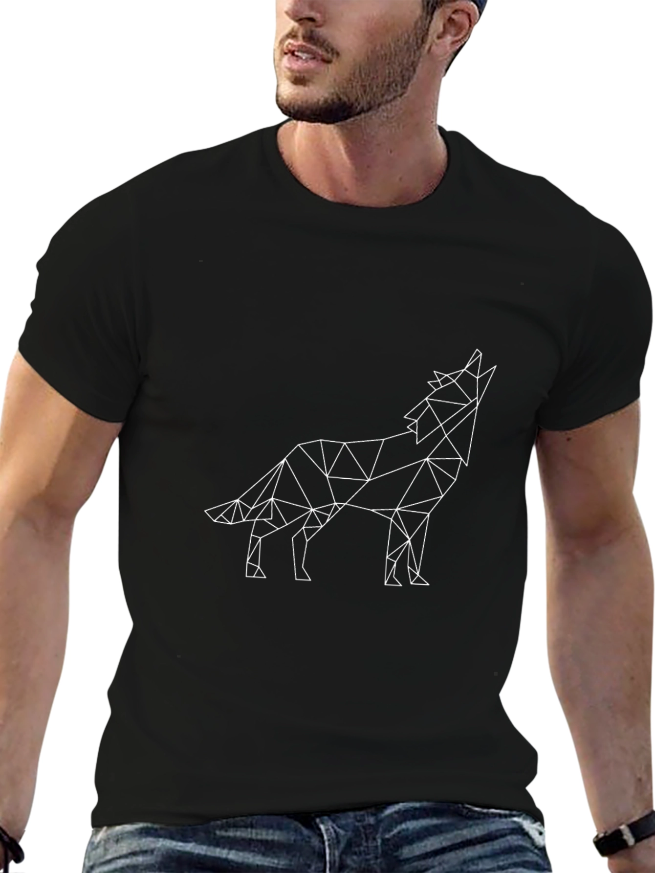 Geometric Wolf Graphic Tee - Modern Black T-Shirt
