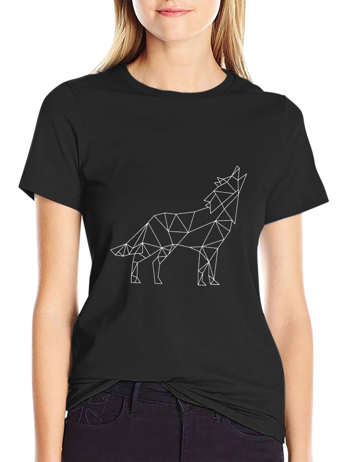 Geometric Wolf Graphic Tee - Modern Black T-Shirt