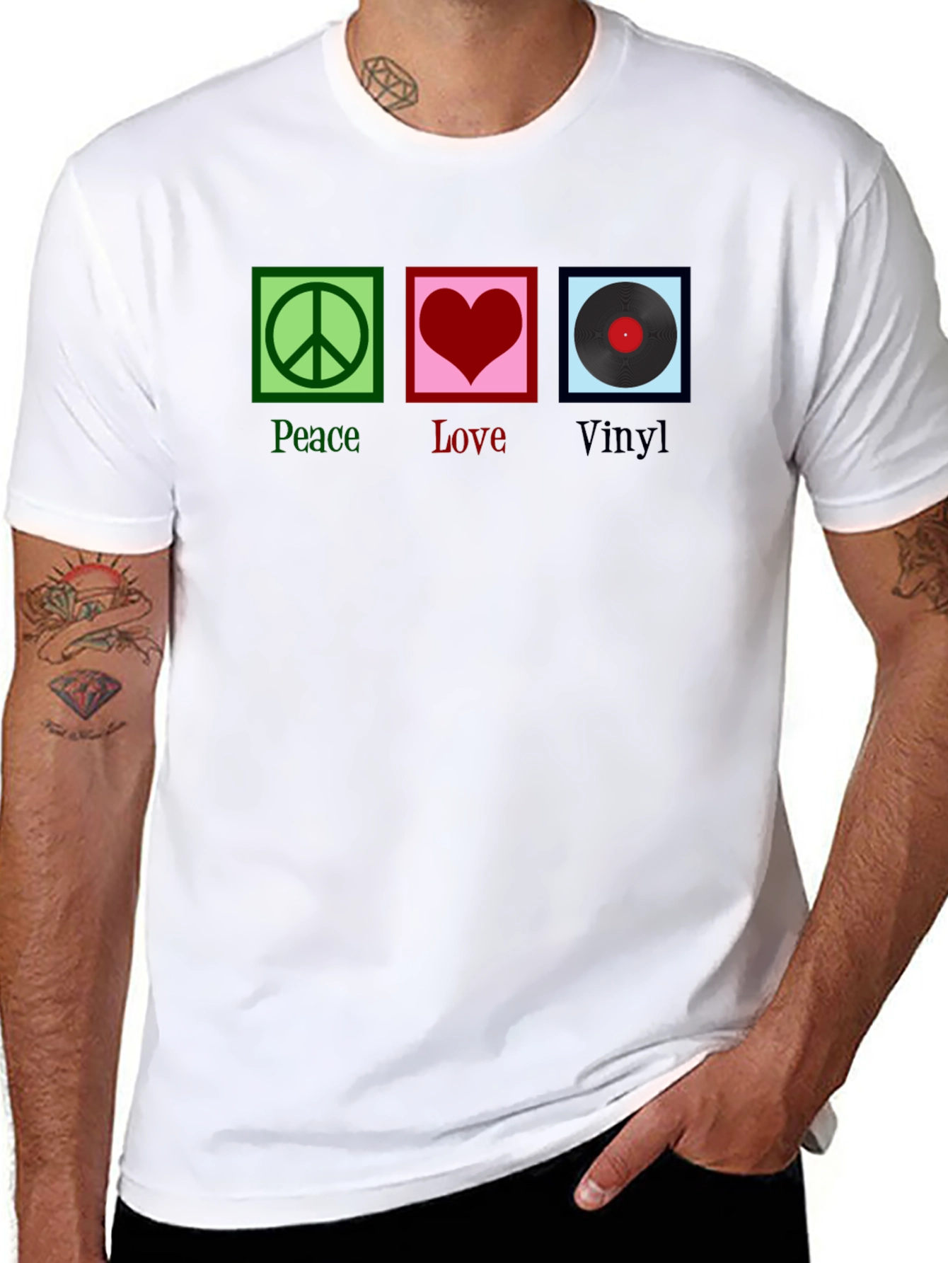 Peace Love Vinyl Graphic T-Shirt - Black