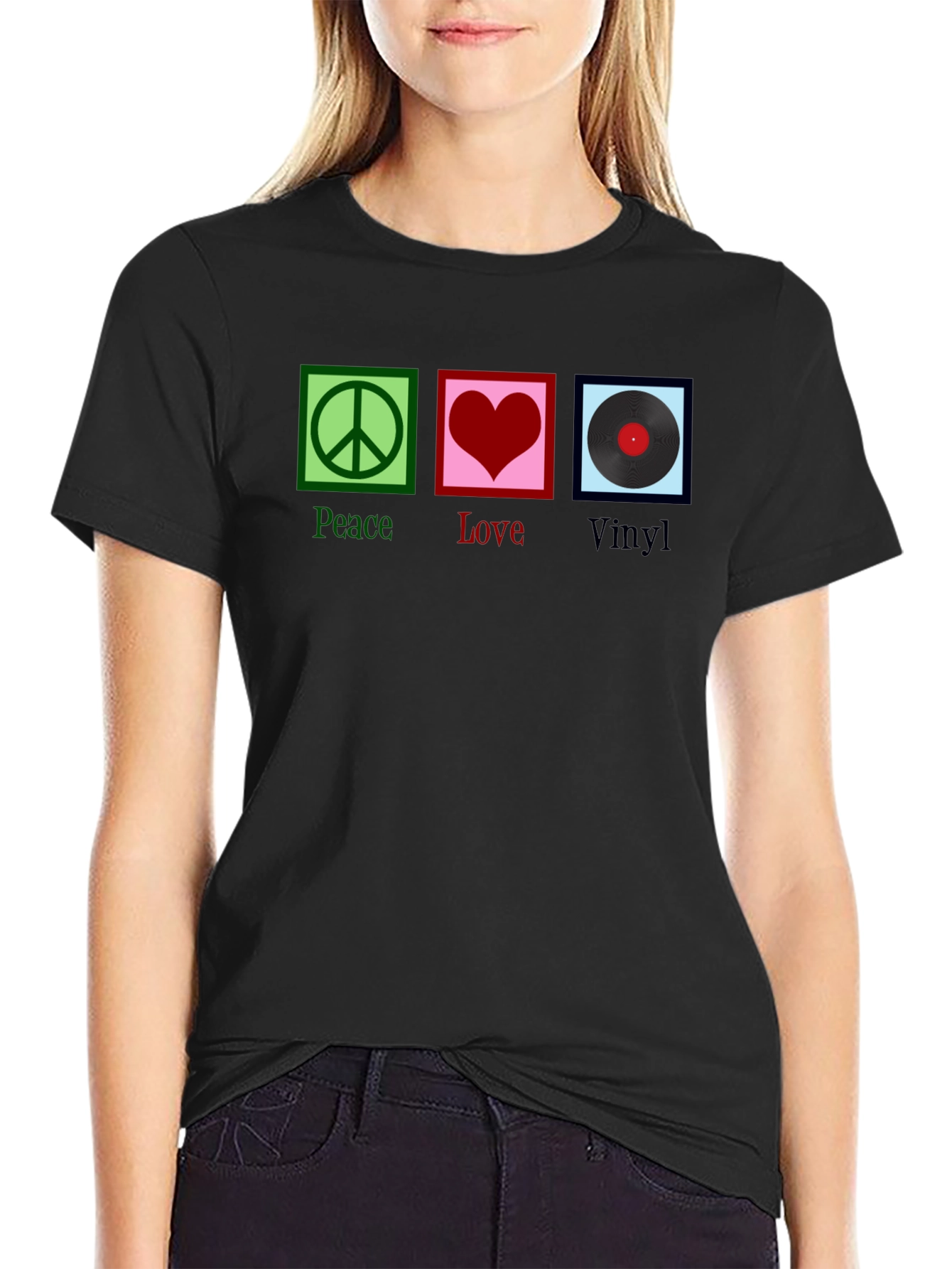 Peace Love Vinyl Graphic T-Shirt - Black