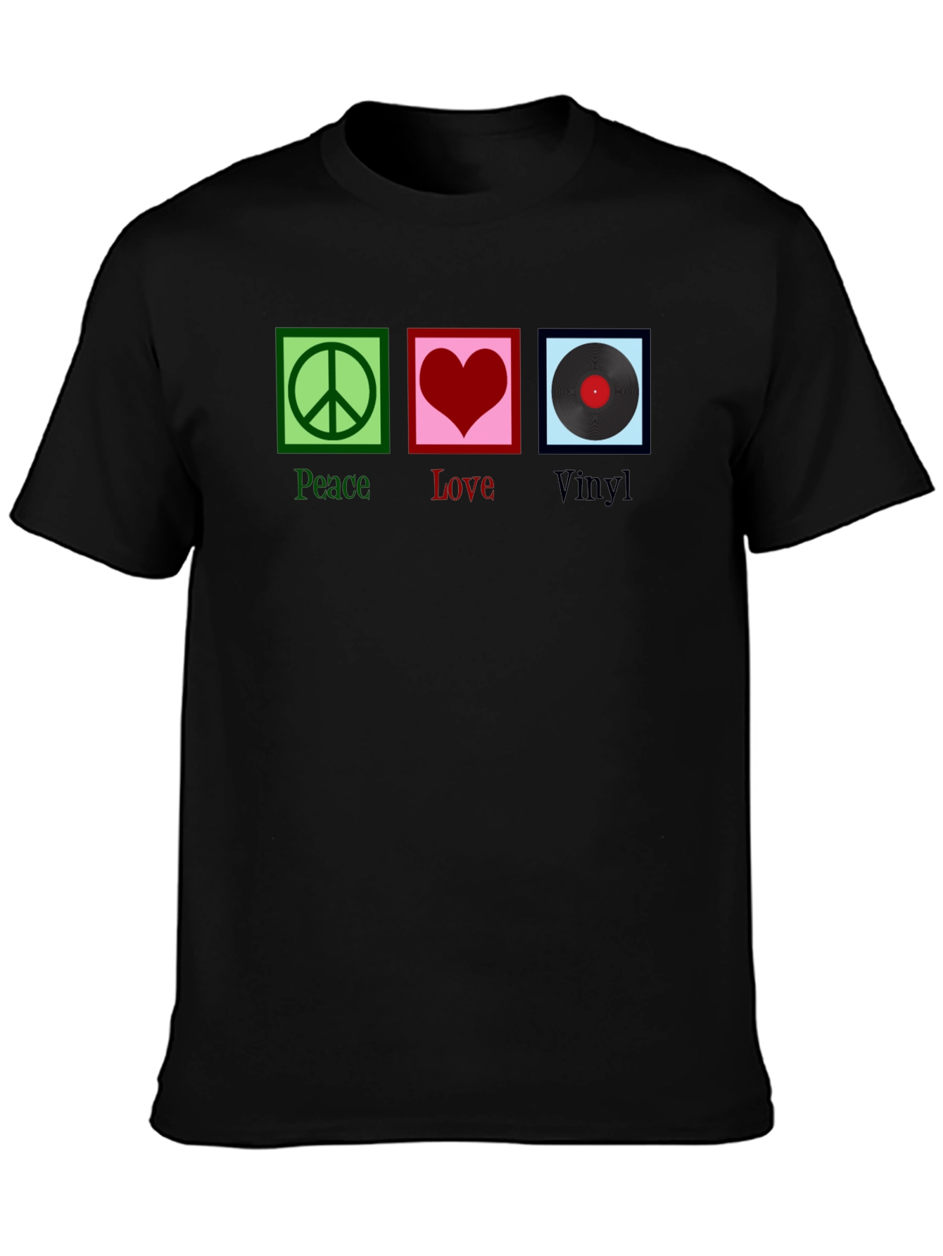 Peace Love Vinyl Graphic T-Shirt - Black