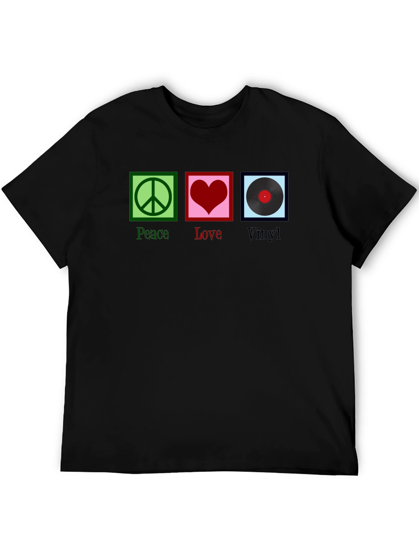 Peace Love Vinyl Graphic T-Shirt - Black