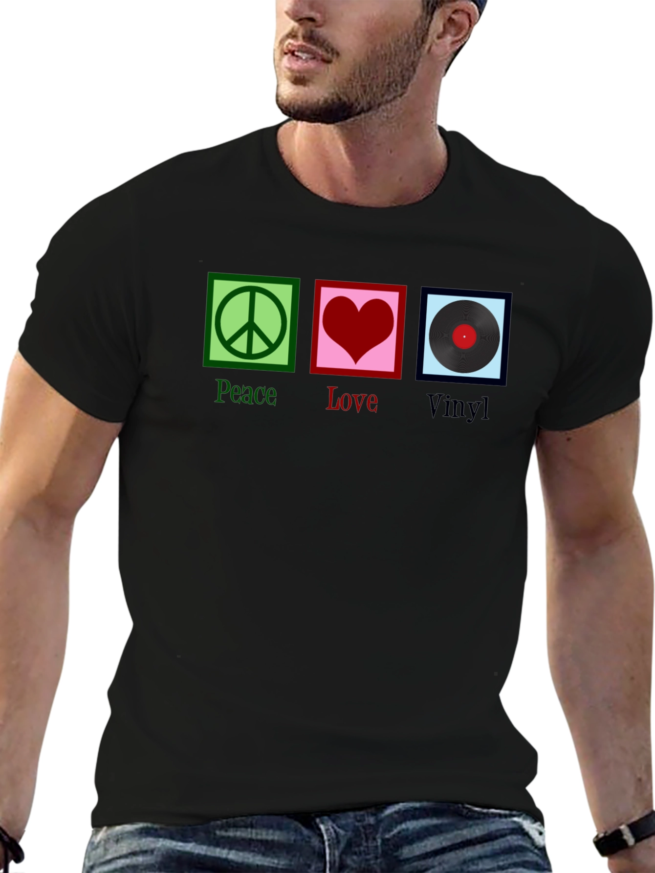 Peace Love Vinyl Graphic T-Shirt - Black