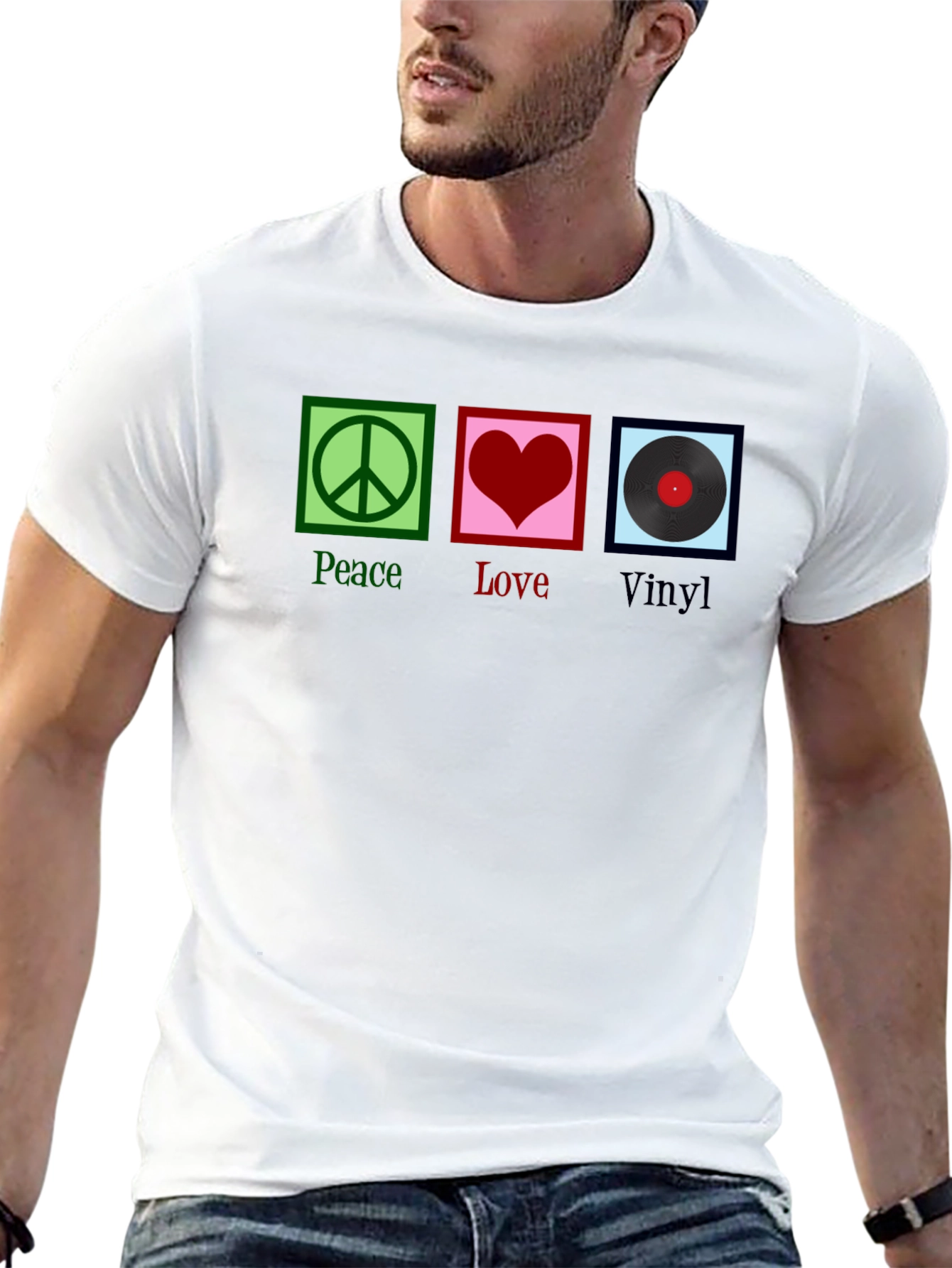 Peace Love Vinyl Graphic T-Shirt - Black