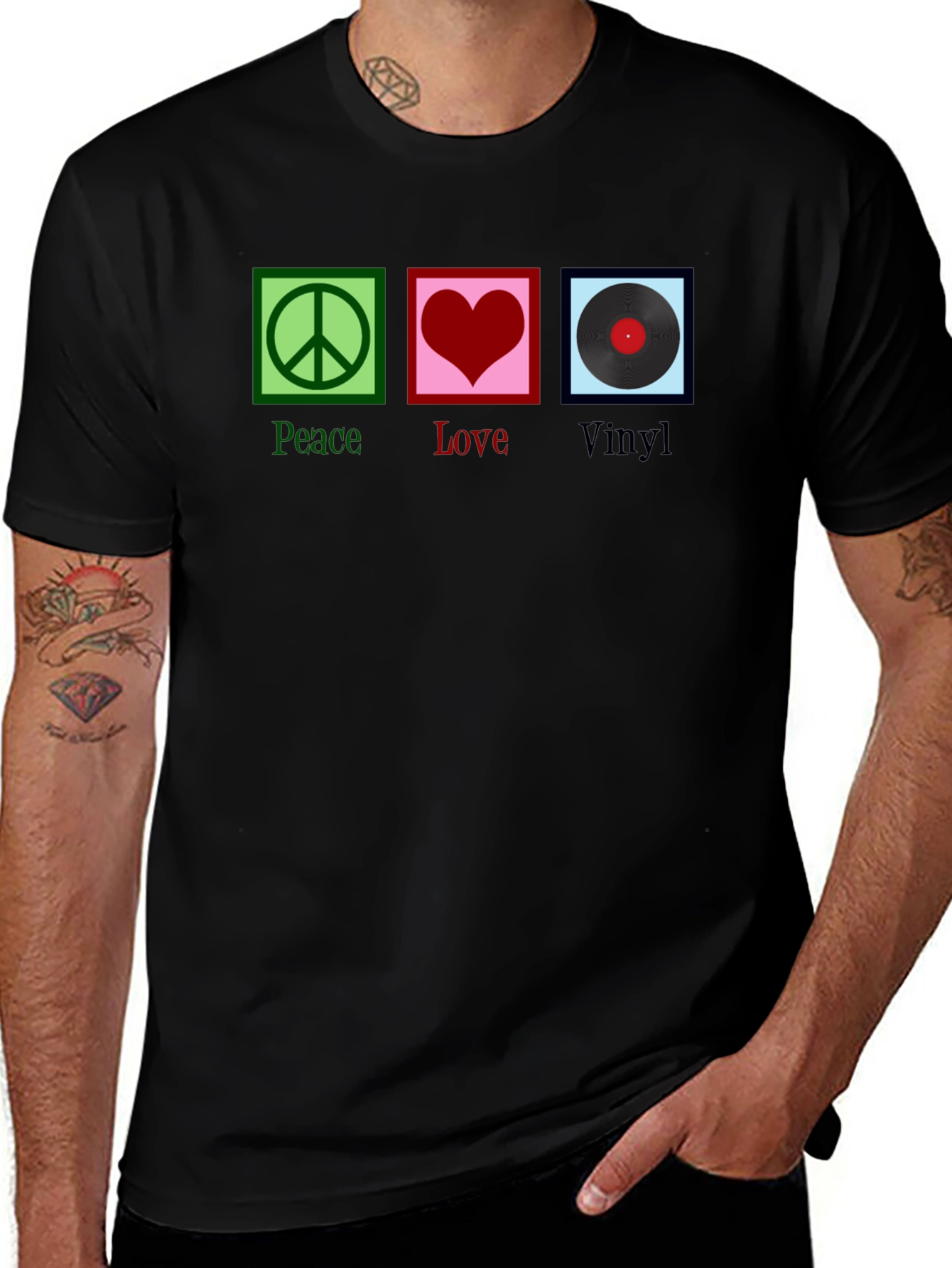 Peace Love Vinyl Graphic T-Shirt - Black
