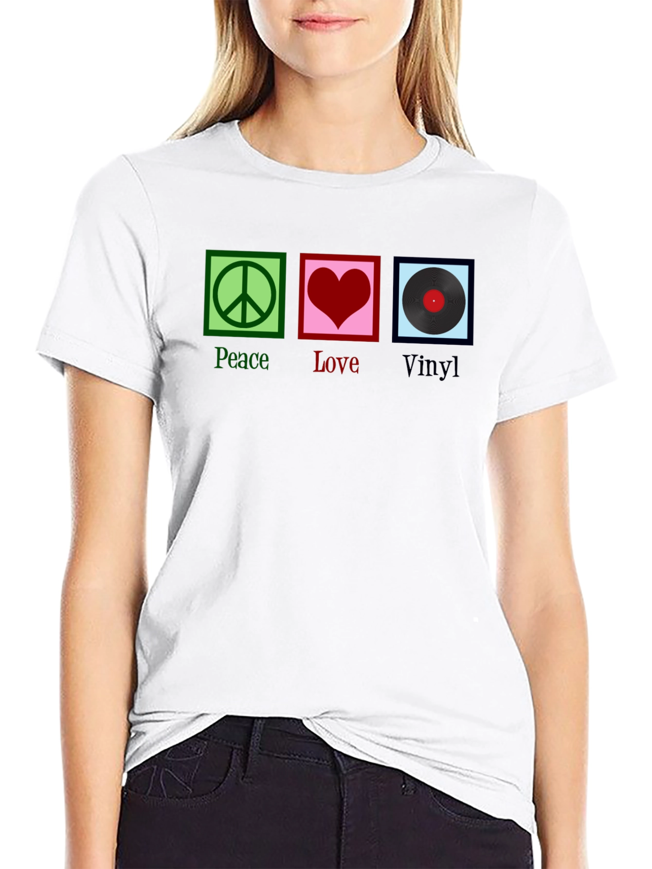 Peace Love Vinyl Graphic T-Shirt - Black
