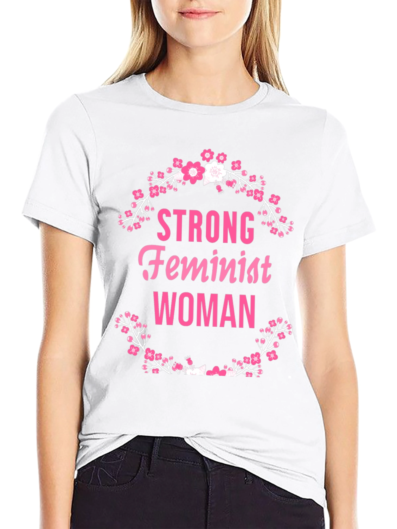 Strong Feminist Woman Floral Wreath T-Shirt