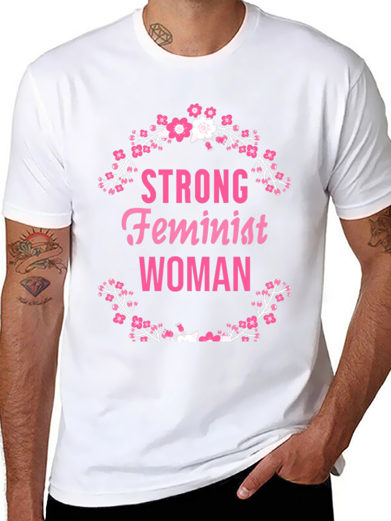 Strong Feminist Woman Floral Wreath T-Shirt